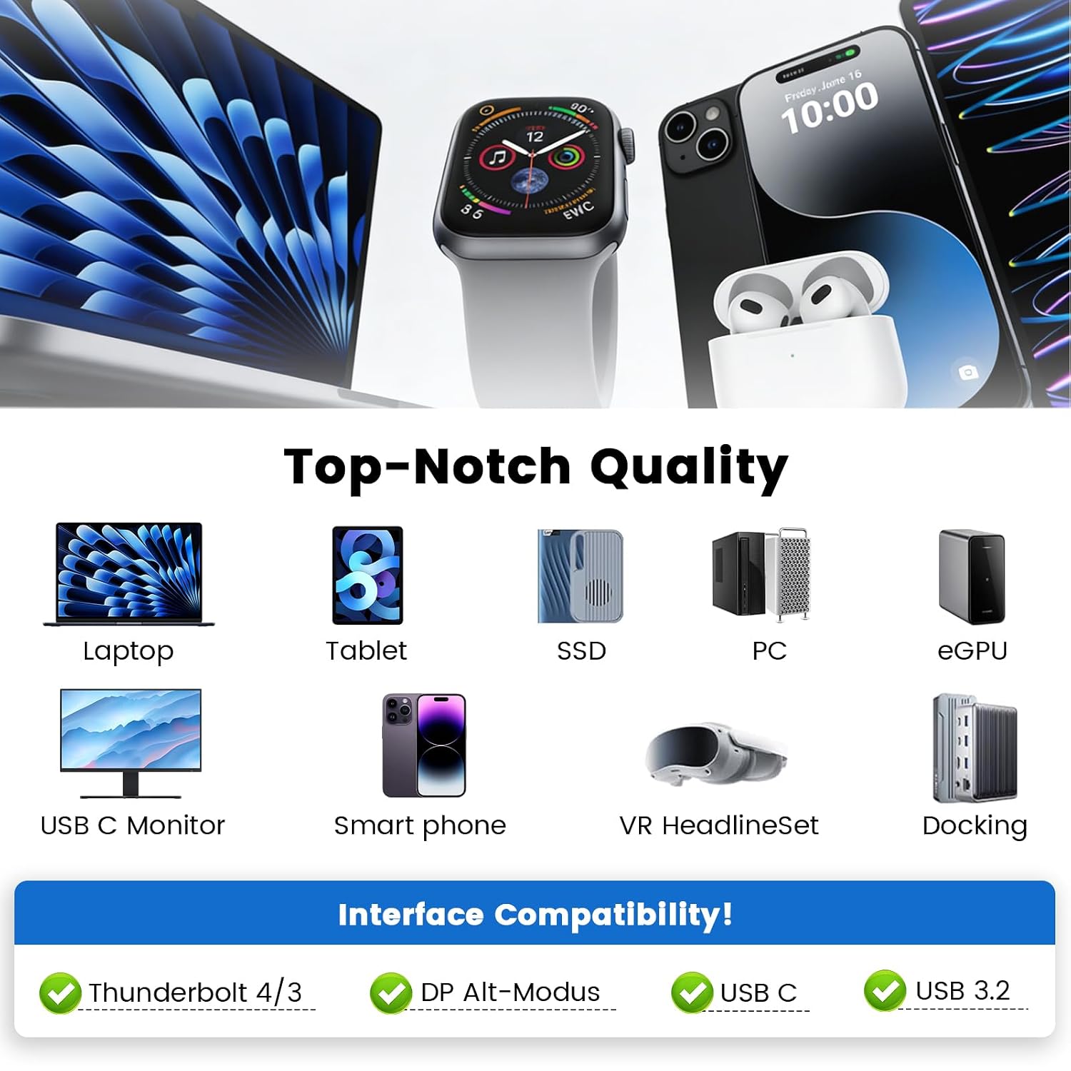 Thumbnail 6 de Puiseno USB4 Kabel 40Gbps mit 240W PD – USB-C/Thunderbolt 4 Kabel für 8K@60Hz, DP Alt Mode, 2 m