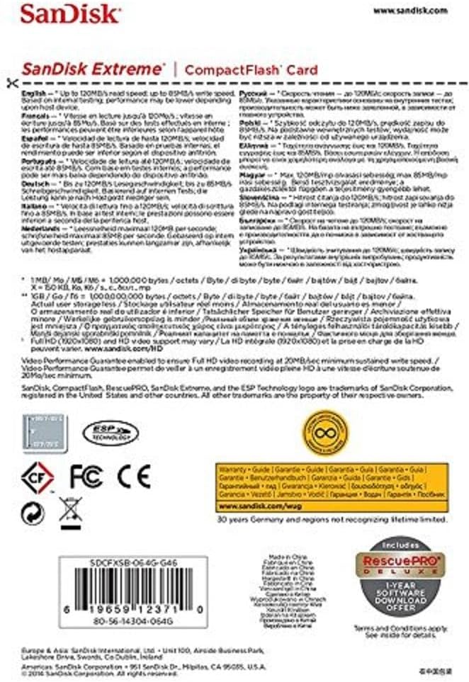 Thumbnail 5 de SanDisk Extreme 64 GB CompactFlash UDMA7 Black/Gold