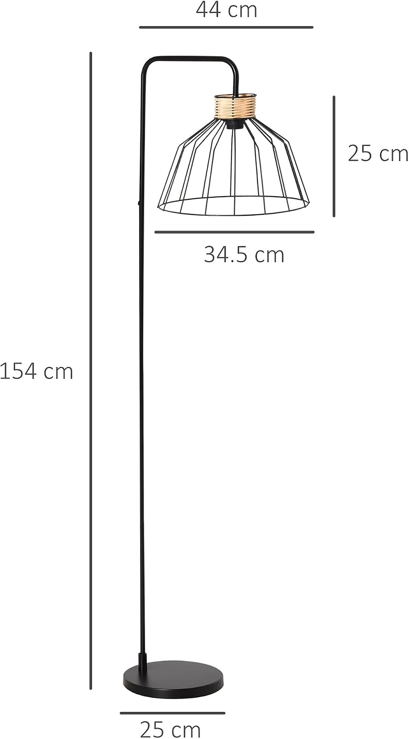 Detalle de HOMCOM Lampadaire à pied design élégant en métal et rotin noir – 44 x 34 x 154 cm, base E27