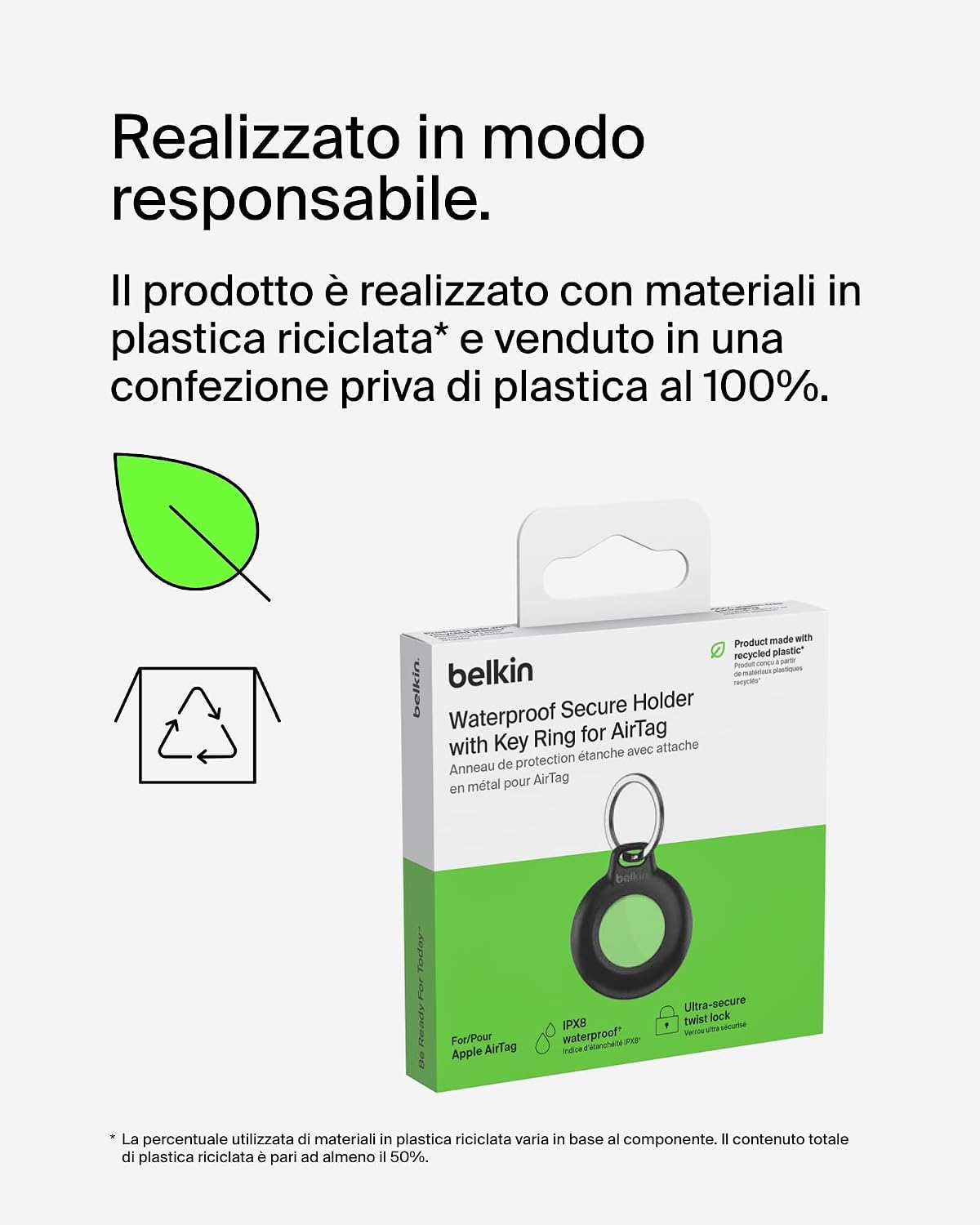 Thumbnail 6 de Belkin Secure Holder impermeabile con anello portachiavi per Apple AirTag (custodia protettiva) – Nero