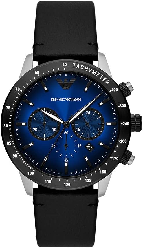 Detalle 2 de Emporio Armani Orologio da uomo – Cronografo in acciaio con cinturino in pelle nera