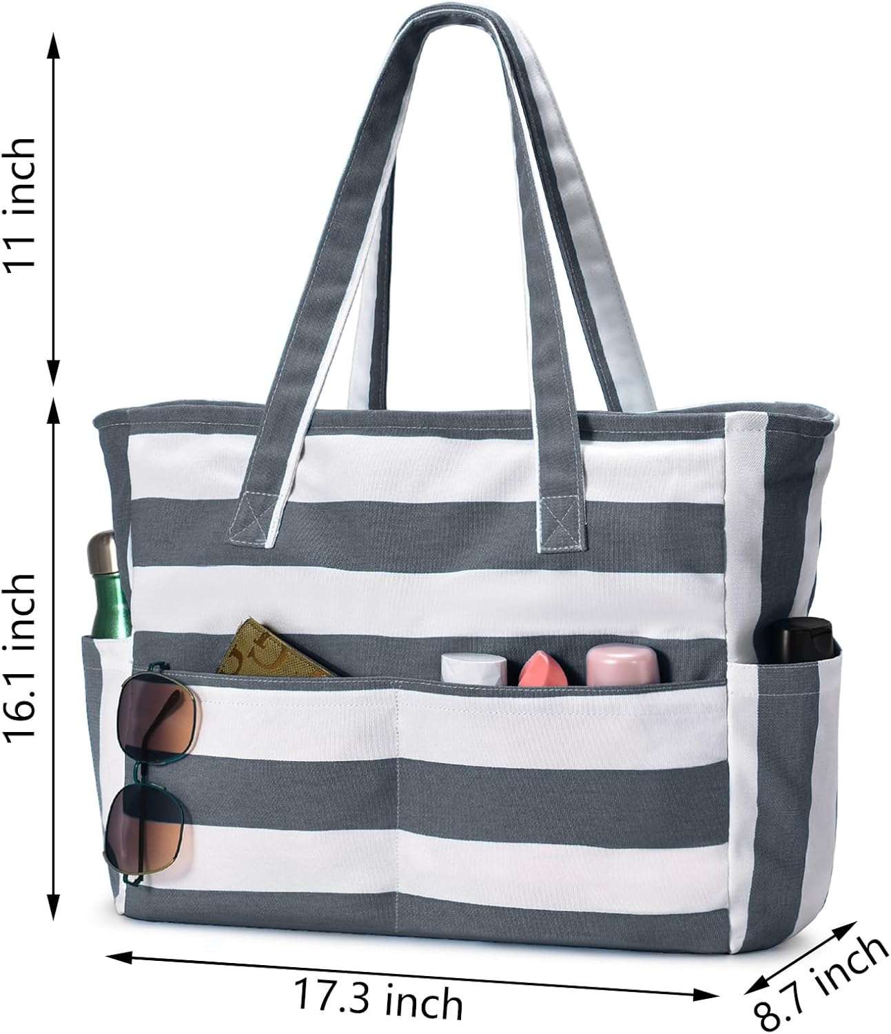 Detalle de oscaurt Large Beach Bag with 8 Pockets – Waterproof Tote for the Whole Family