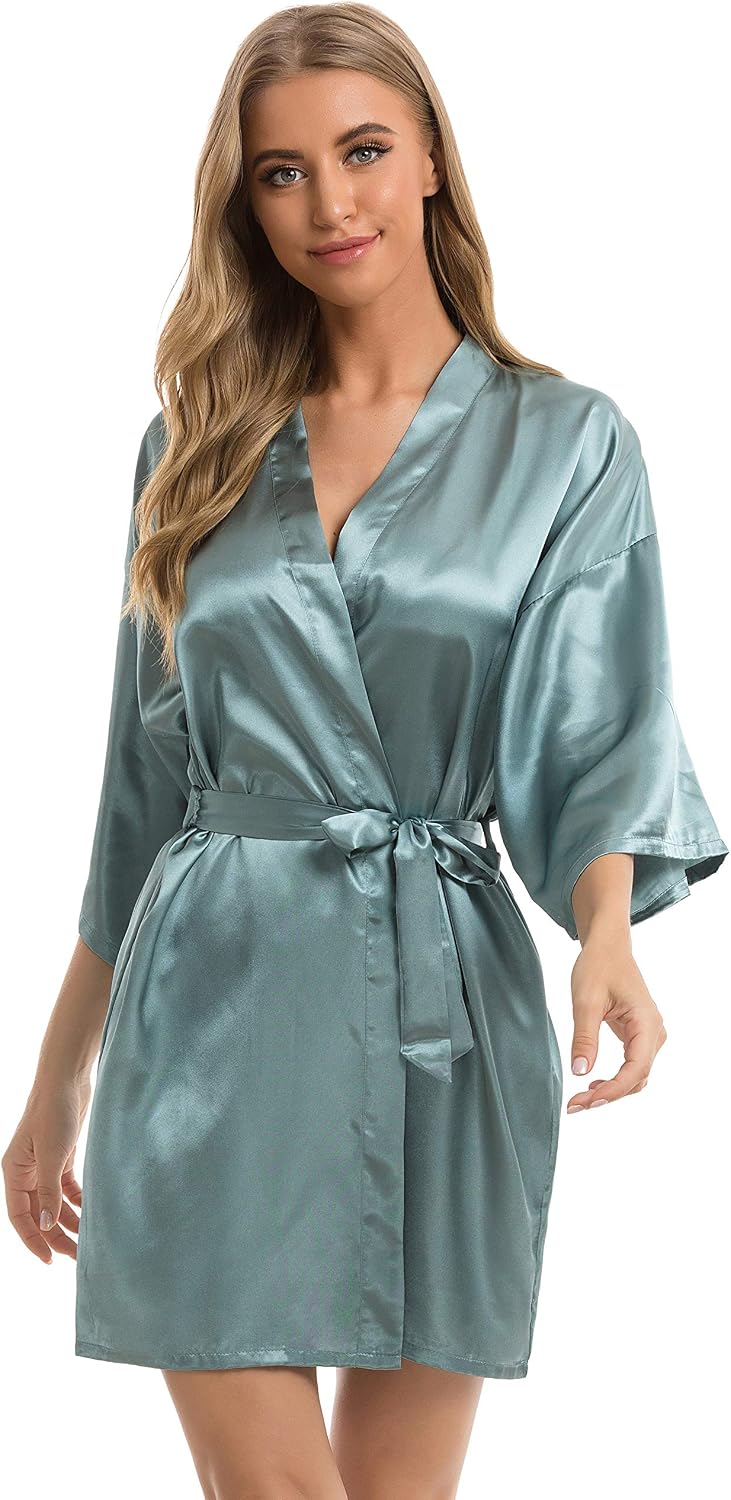 Thumbnail 6 de Vlazom Kimono corto da donna in raso satin con scollo a V e cintura