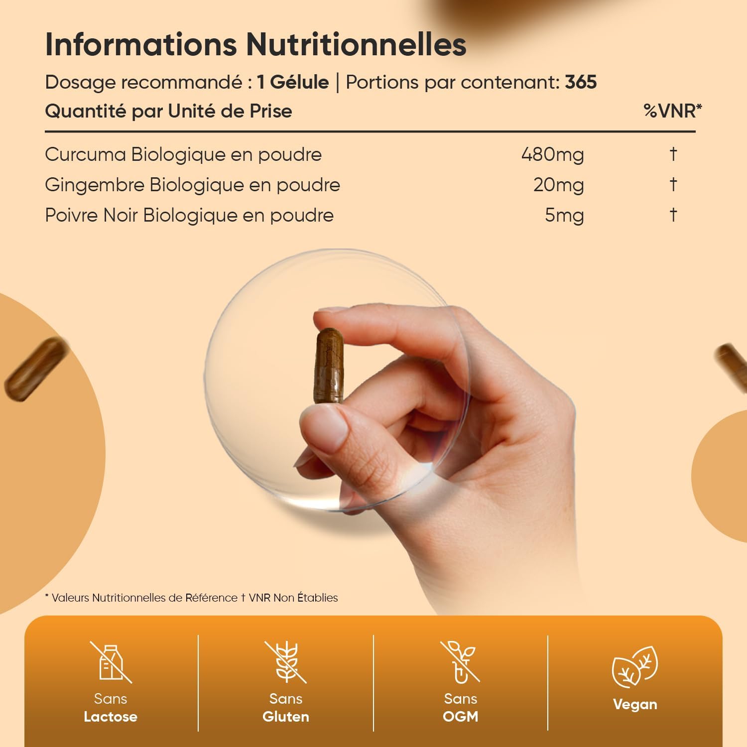Thumbnail 2 de Curcuma Bio en gélules (curcumine, poivre noir & gingembre) – 365 gélules vegan