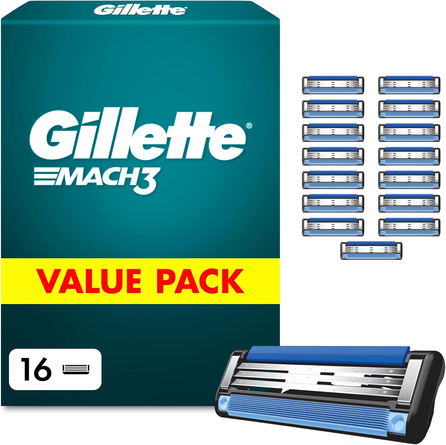 Detalle de Lot de 16 recharges Gillette Mach3 Turbo pour homme
