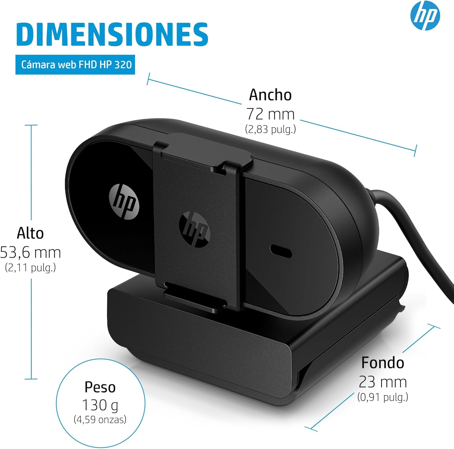 Thumbnail 3 de HP 320 Webcam FHD con Micrófono y Luz, Compatible con Chrome 📹