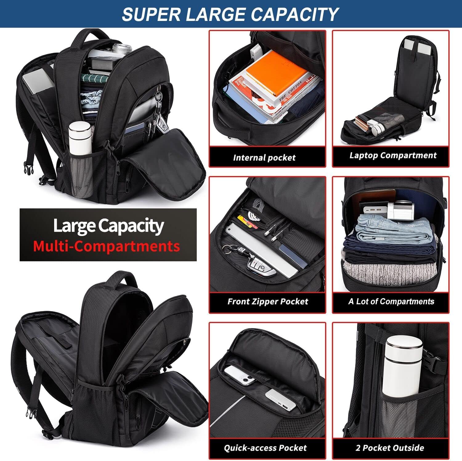 Detalle de Extra Large Backpack 55L Travel Laptop Bag