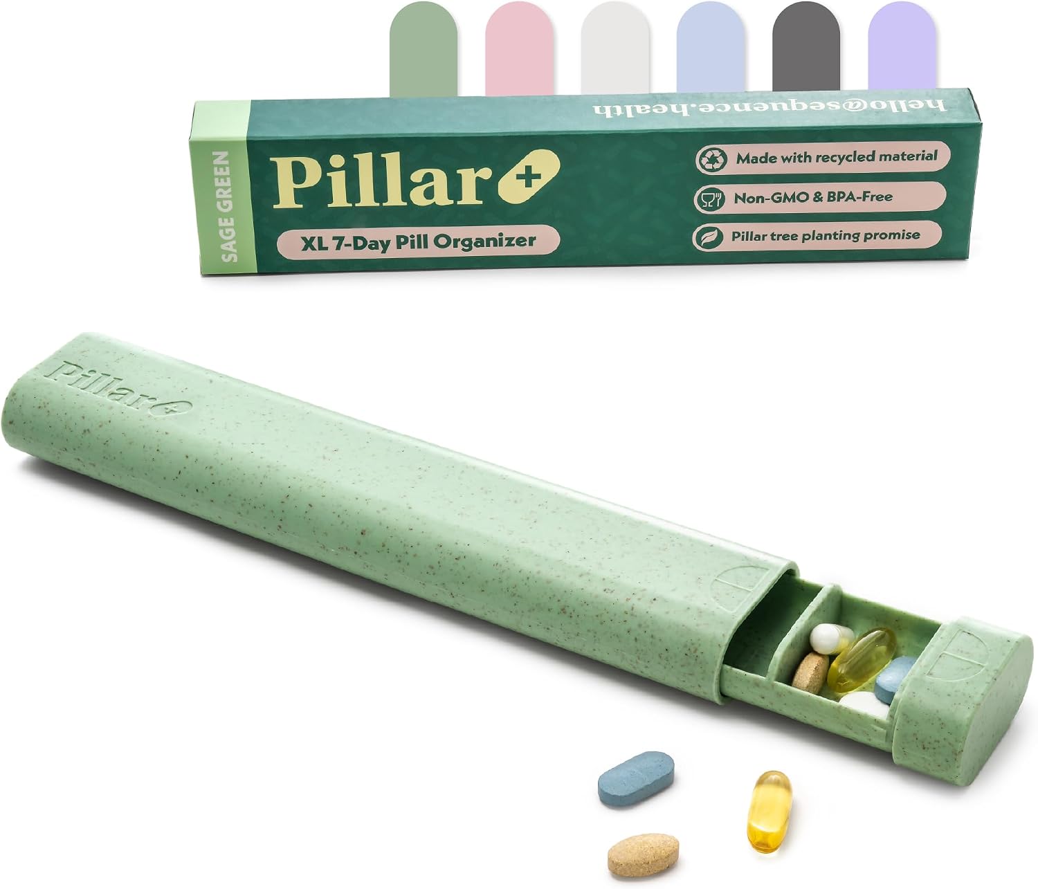 Detalle de Pillar Plus 7 Day XL Pill Organiser – Sage Green