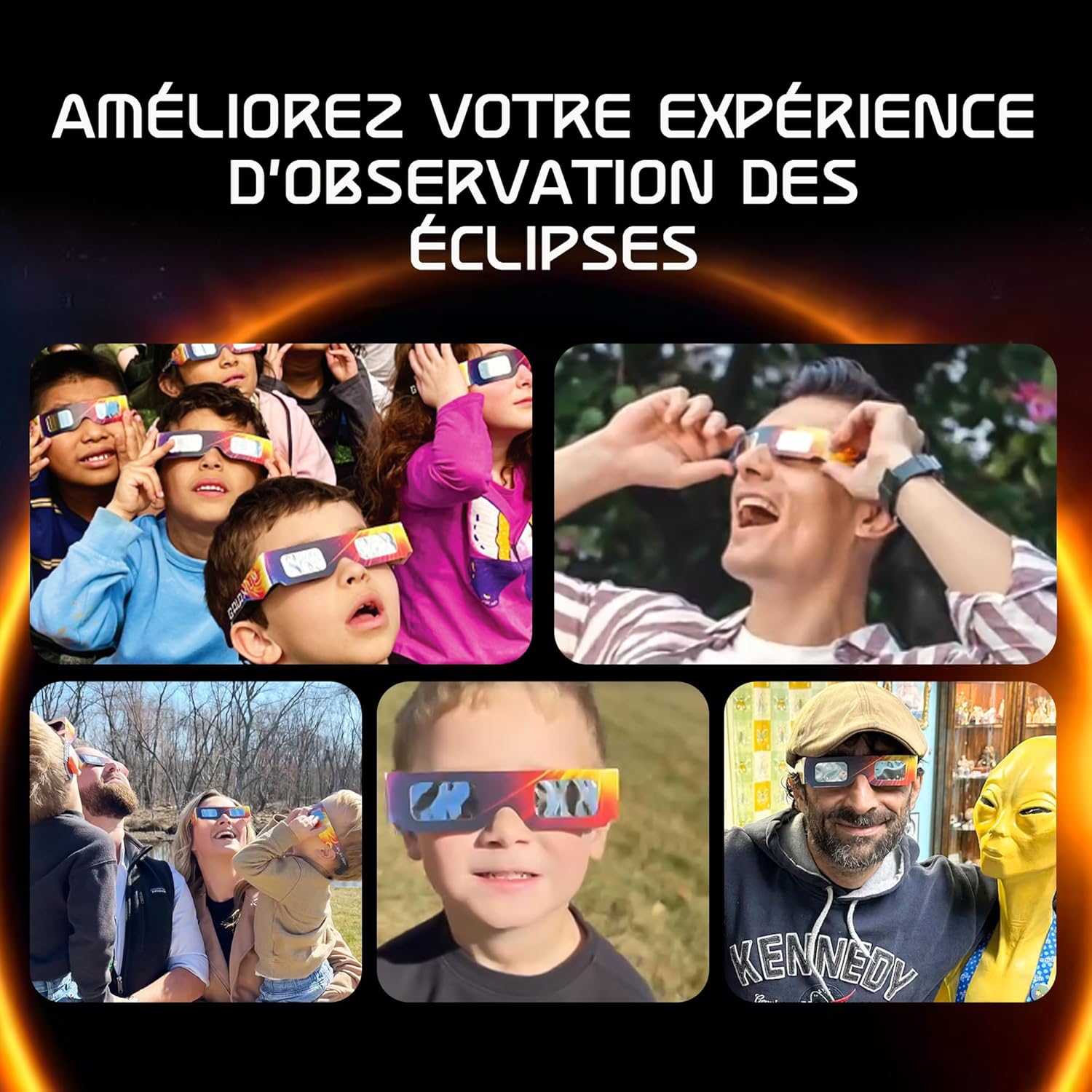 Detalle 2 de Lunettes d’éclipse solaire Galaxium (lot de 25) homologuées AAS 2026, certifiées ISO 12312-2 et CE