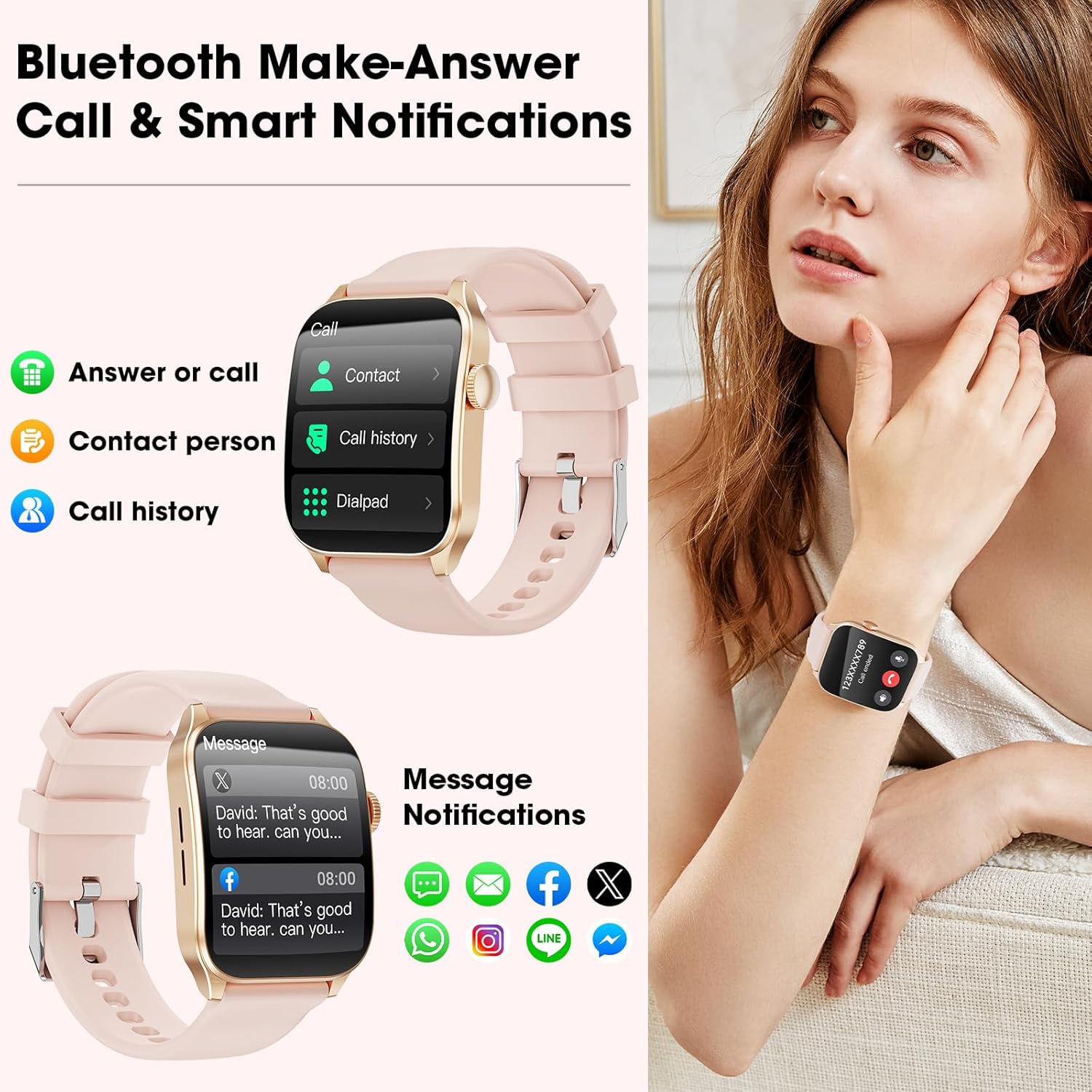 Detalle 2 de Smart Watch for Men & Women with 1.91” Curved Display — Bluetooth Calls, 120+ Sports Modes, IP67 Waterproof