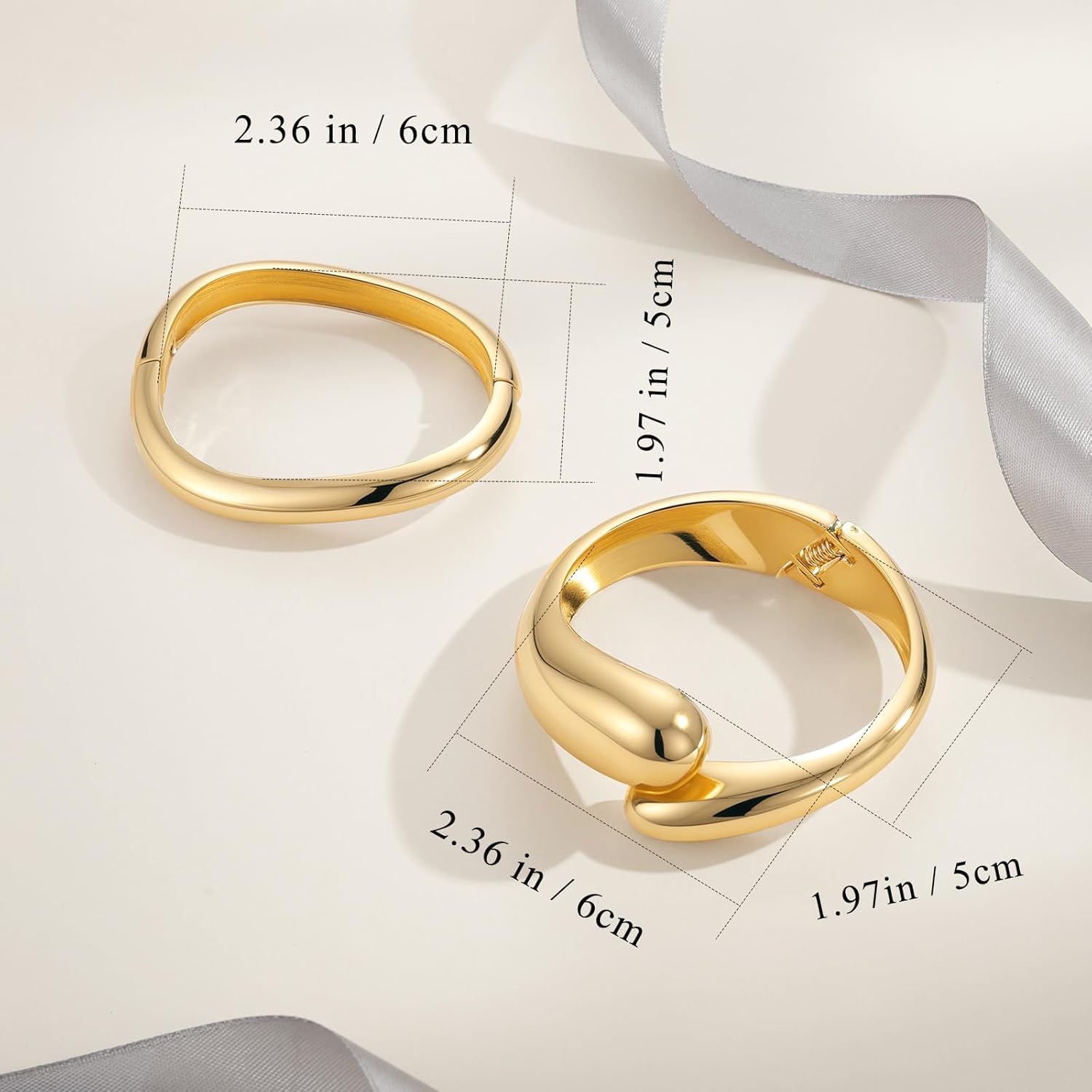 Thumbnail 6 de Yowivon Gold Bangles Bracelet for Women – irregular chunky teardrop wave hinged open cuff