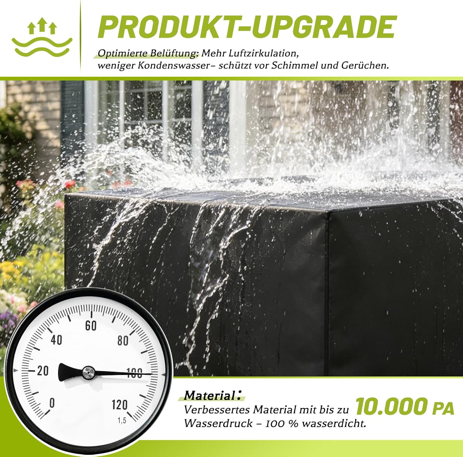 Detalle de Aipwerer Abdeckung Gartenmöbel Wasserdicht – 213x132x72 cm, Schwarz, 420D Schutzhülle