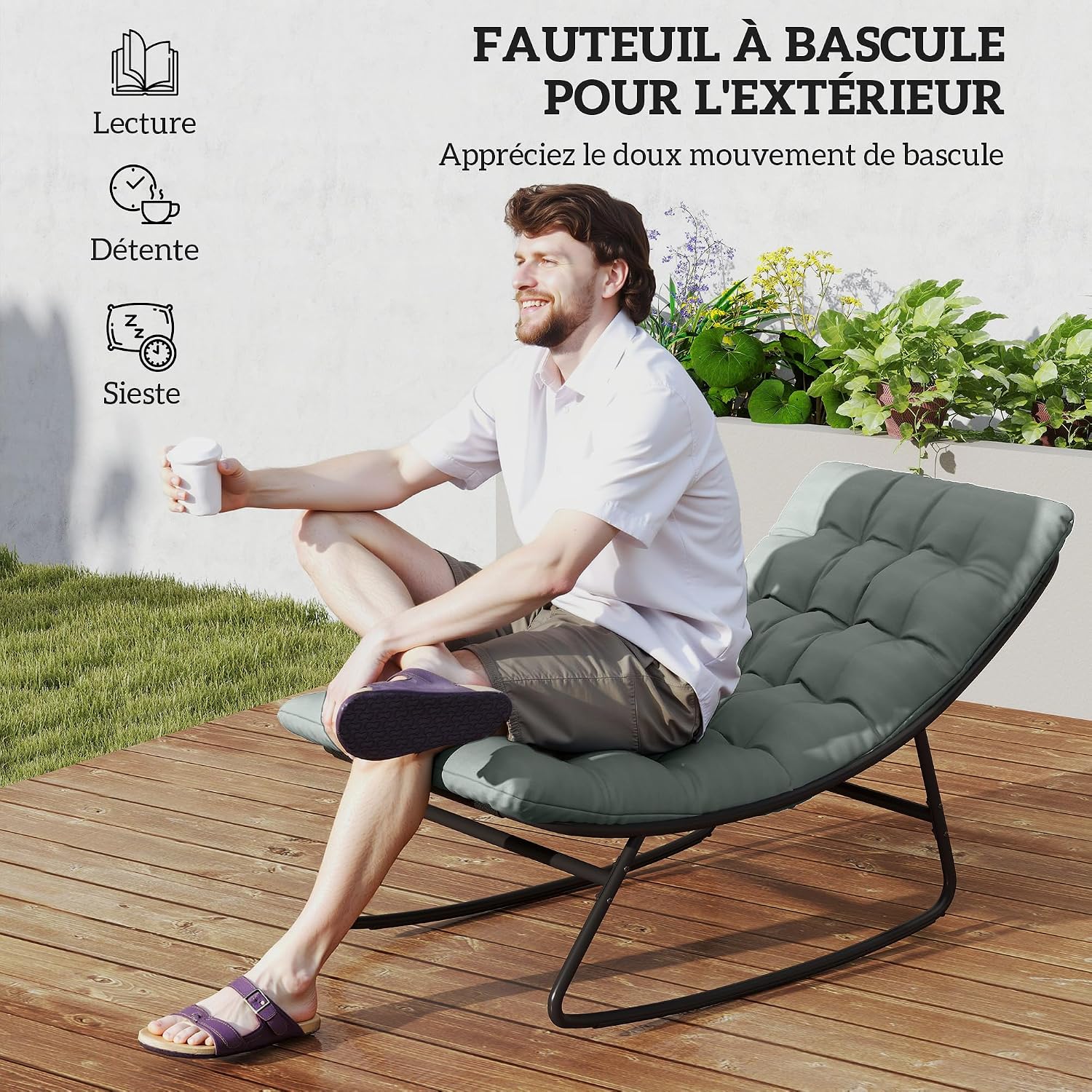 Detalle 2 de Outsunny 84G-540V01GY schommelstoelen voor buiten, set van 2 met mesh