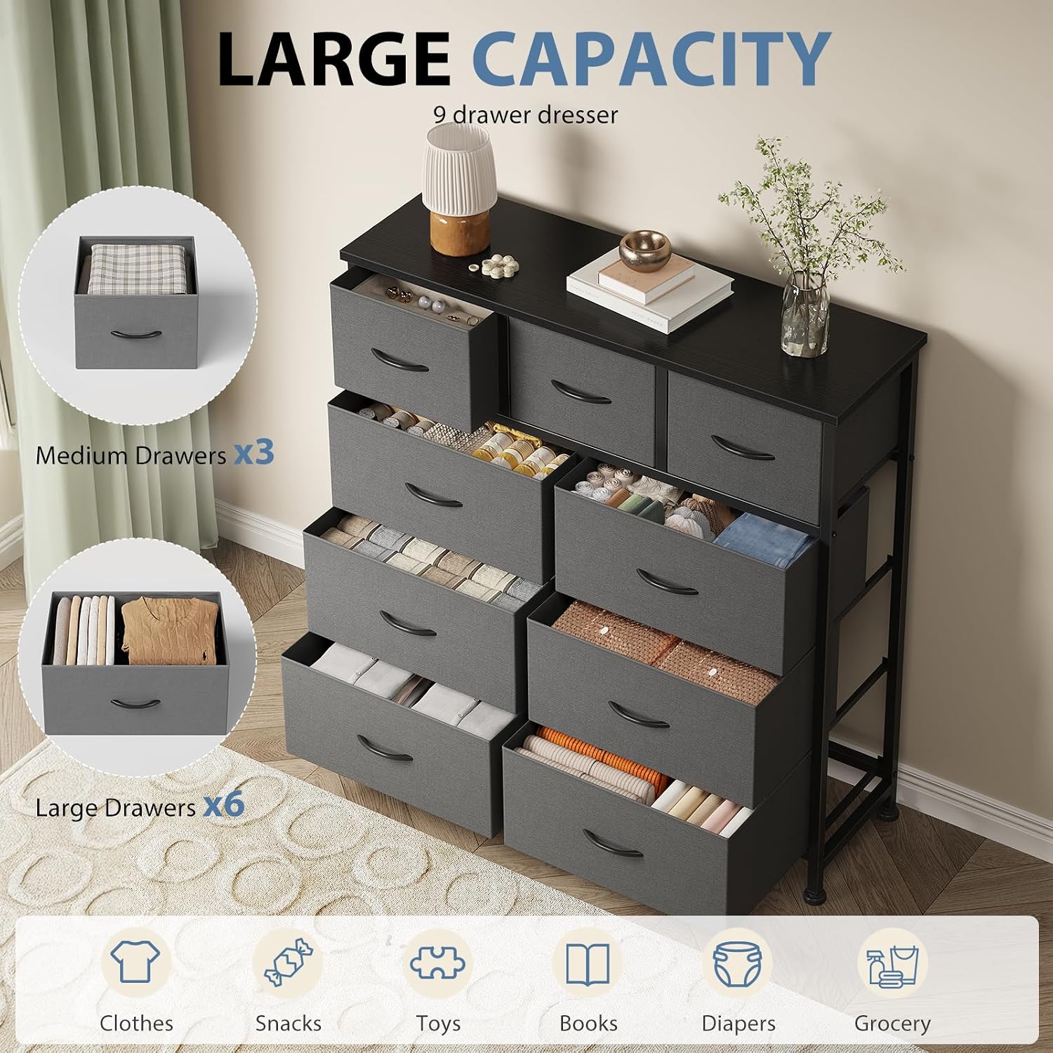 Detalle 2 de DUMOS Fabric Dresser, 9 Drawers