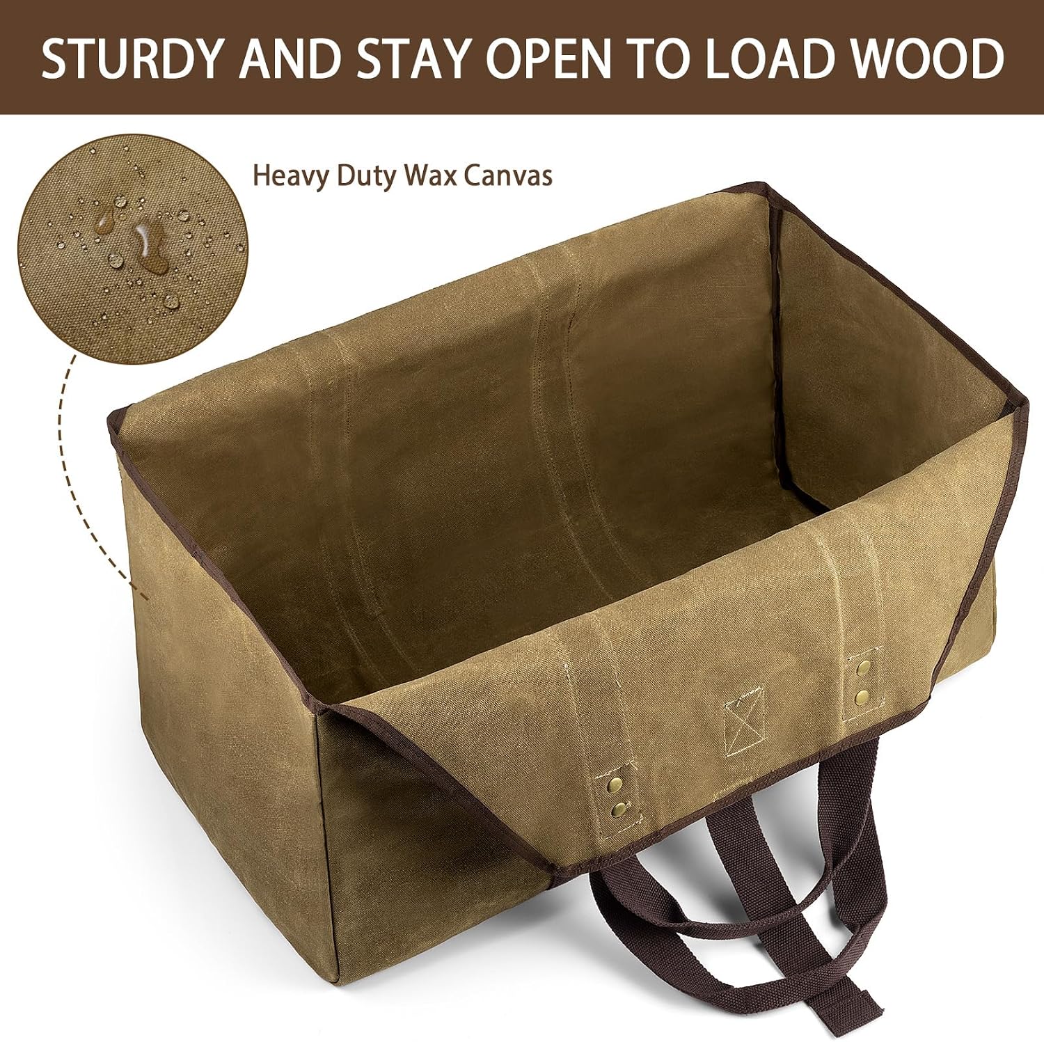 Detalle de BONTHEE Log Carrier Felt Bag with Wooden Handles (Grey) – Fireplace Wood Tote for Indoor Storage