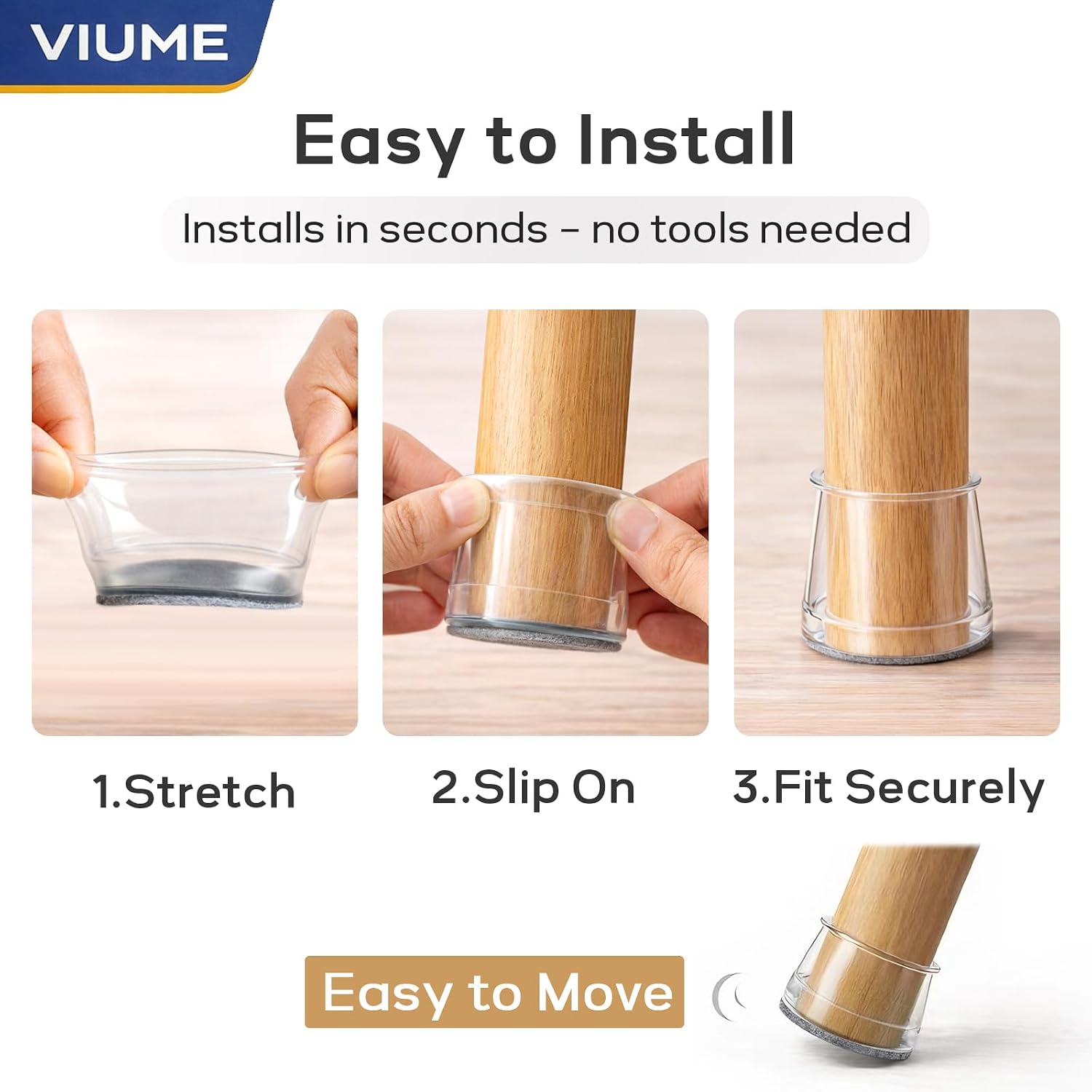 Detalle de VIUME Large (Fit 1.3"-2") Chair Leg Floor Protectors, Clear Silicone, 24-Pack