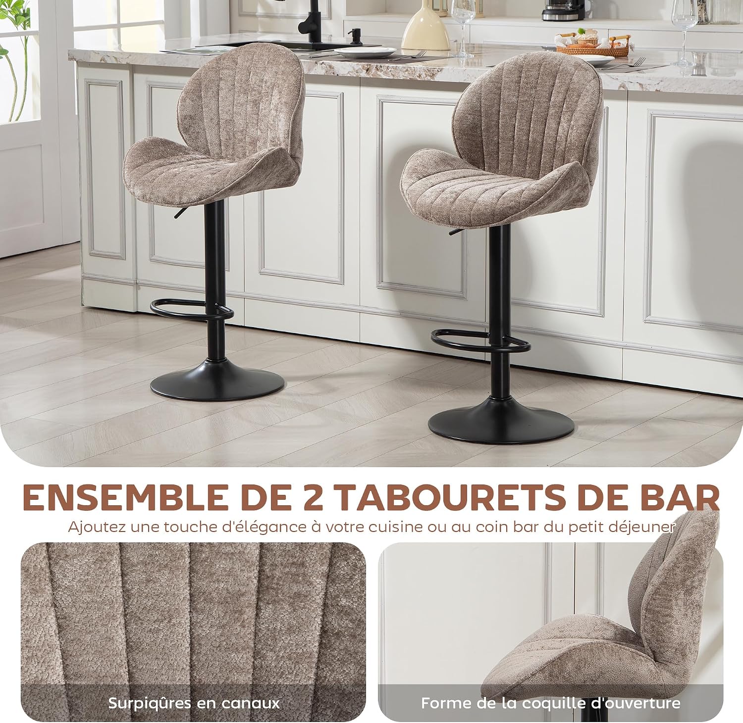 Thumbnail 3 de HOMCOM tabourets coquille réglables 62–83 cm