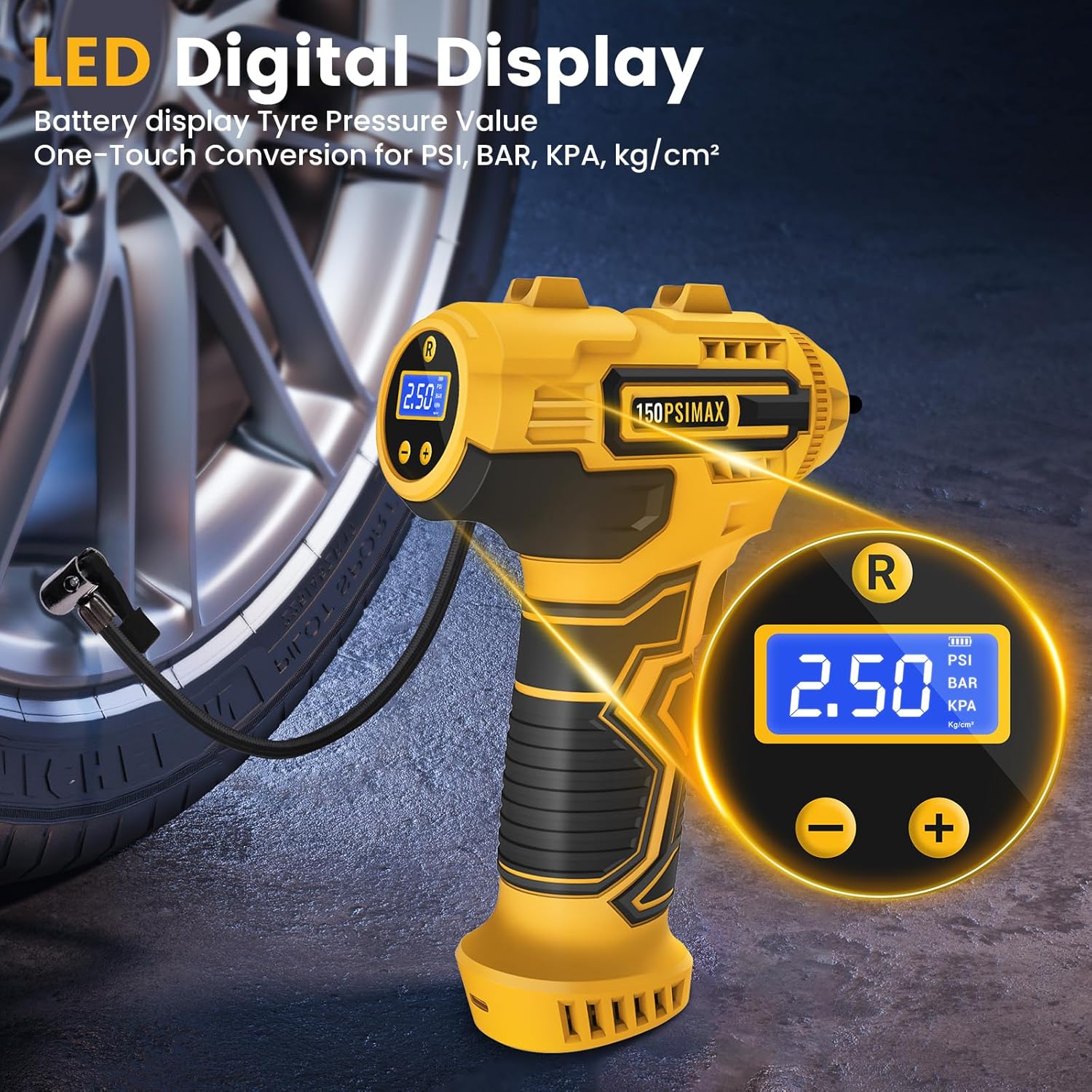 Thumbnail 3 de Skeufy Car Tyre Inflator Air Compressor – Portable Cordless Tyre Pump