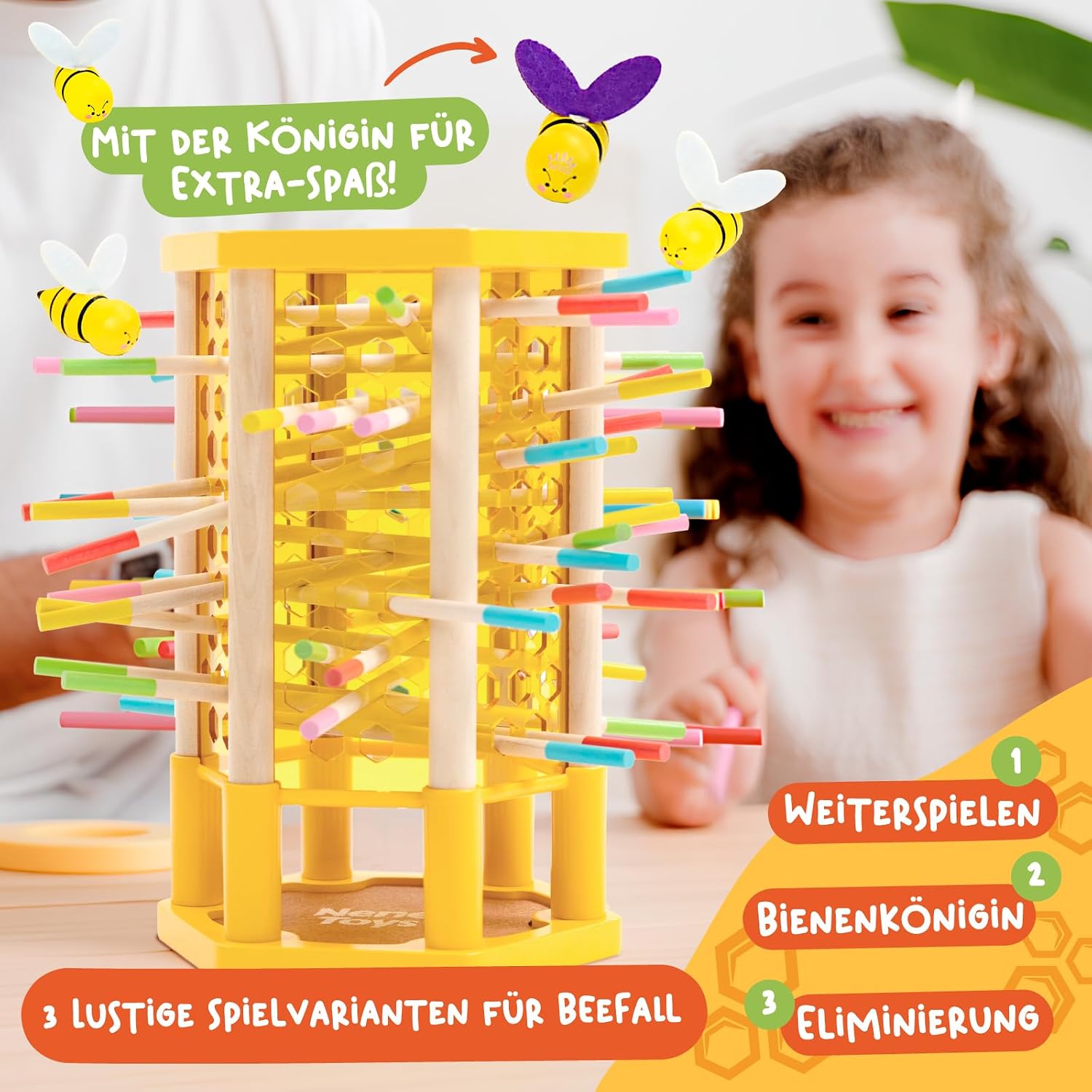 Detalle 2 de Nene Toys BEEFALL Groß Lernspiel 4‑in‑1 für Kinder 🎲