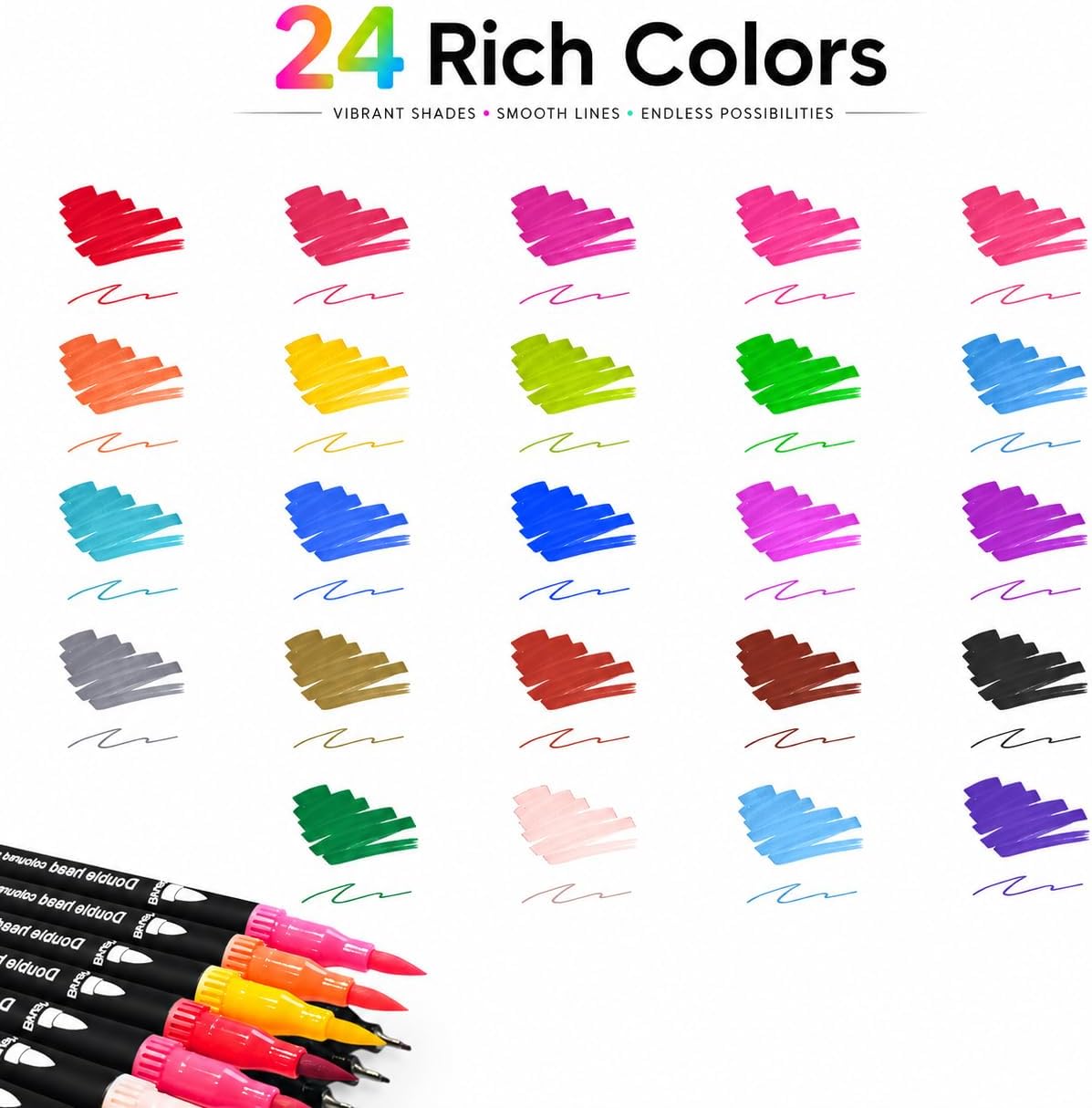 Thumbnail 5 de FZMIT 24 Colouring Pens: Dual-Tip Brush Pens and Fineliners for Creative Drawing