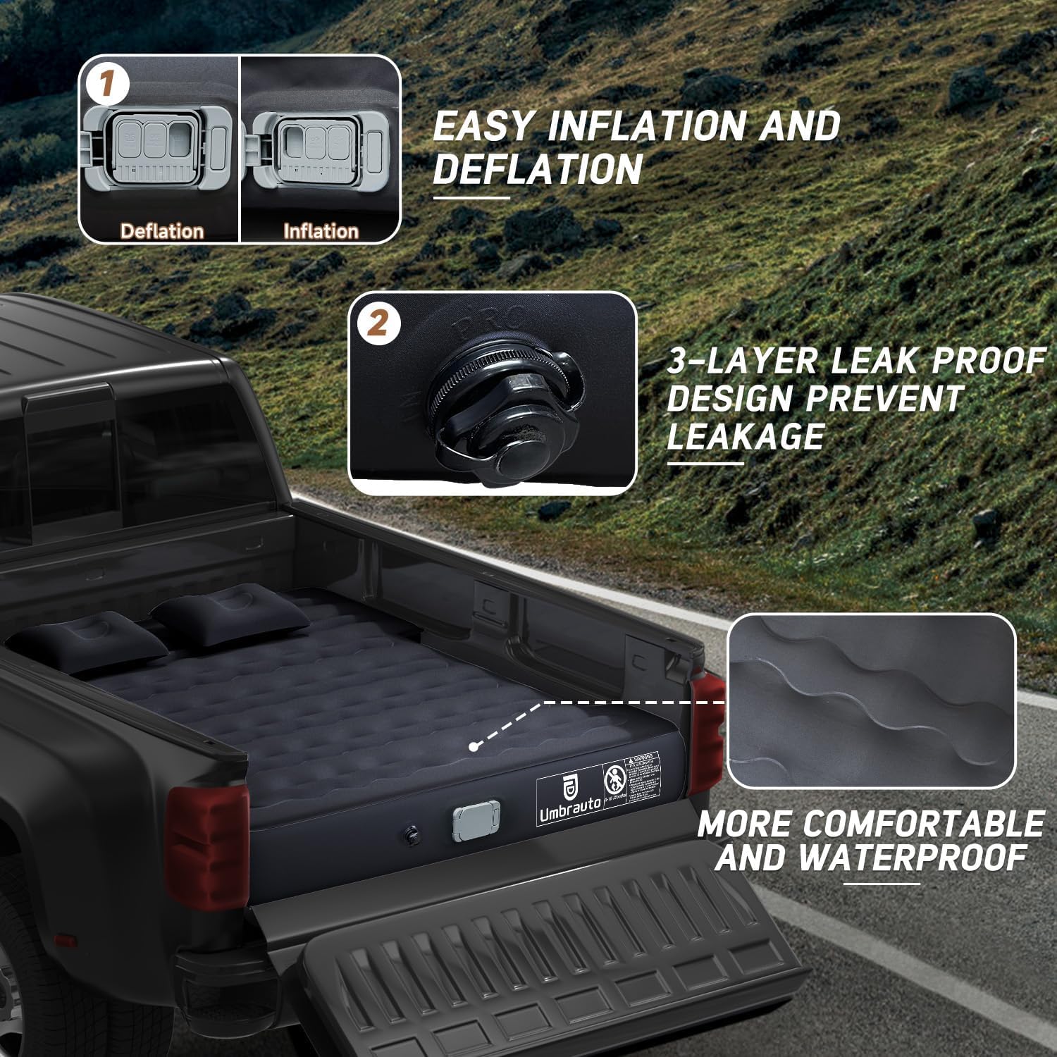 Detalle 2 de Umbrauto AIR-2-5PICKUP-BKB Truck Bed Air Mattress, Built-In Pump, 5.5–5.8 ft