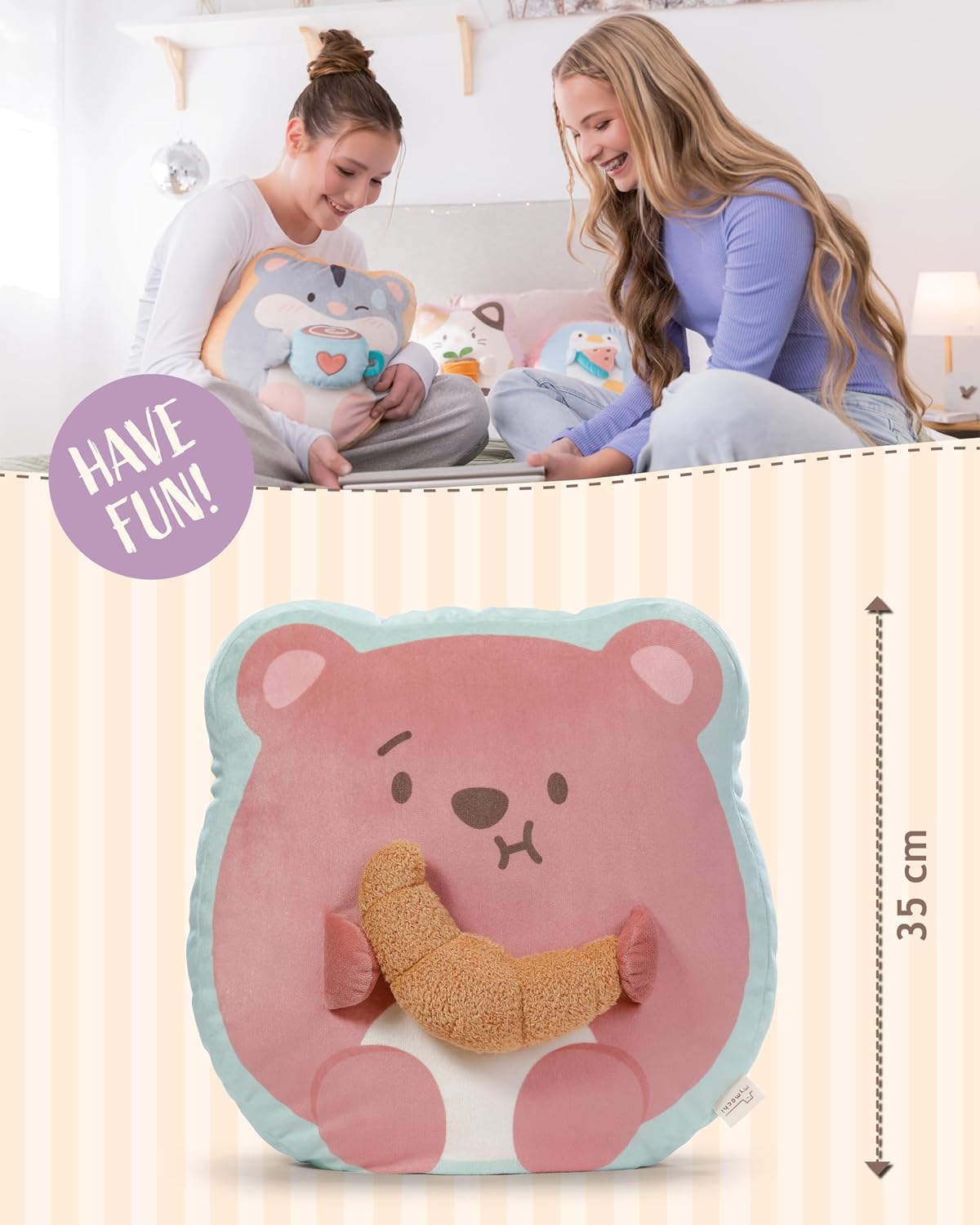 Thumbnail 3 de NICI Kuscheltier Bär Nomo mit Croissant – 35x33x12 cm, braun, weiches mymochi Plüschtier