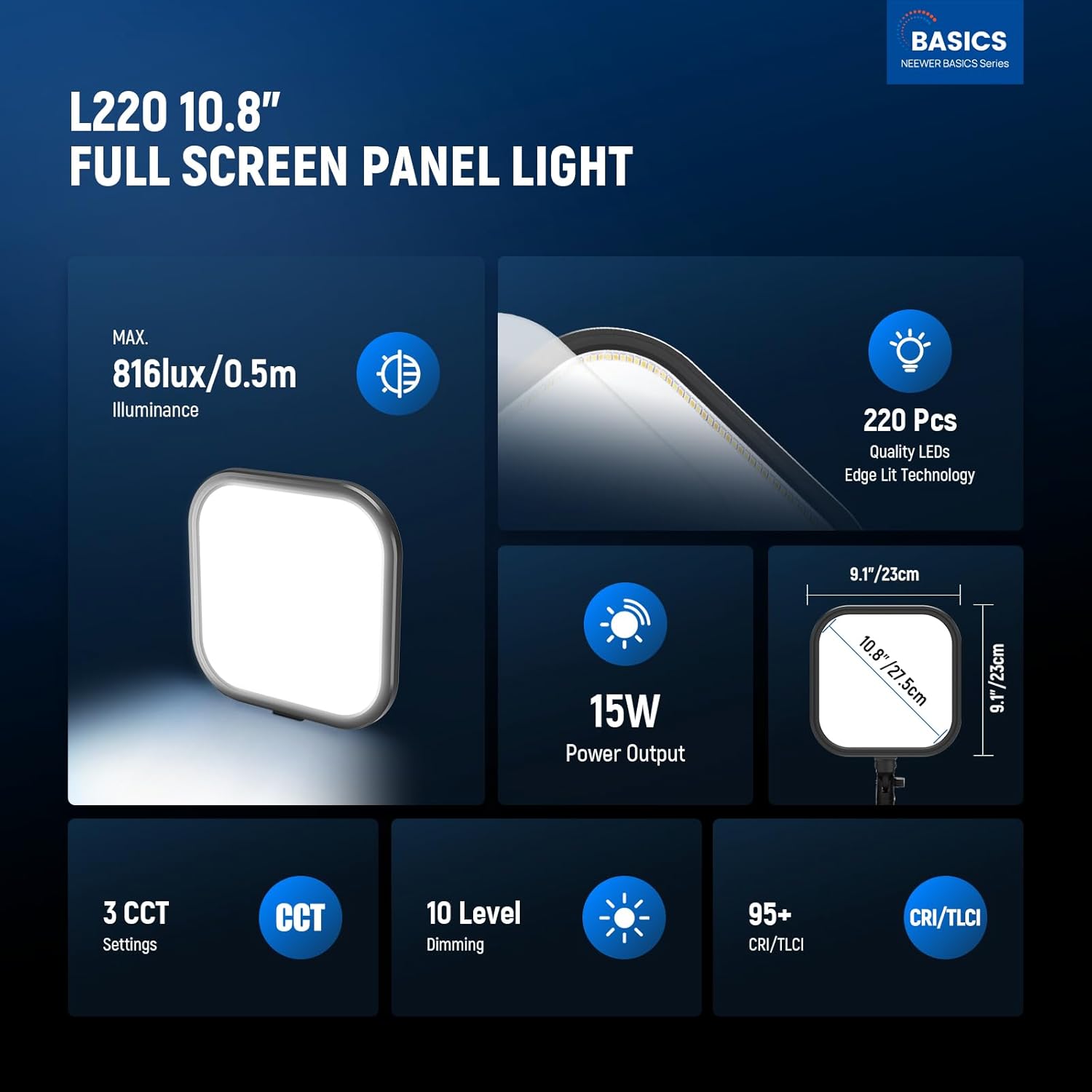 Thumbnail 1 de NEEWER BASICS 2 Pack 10.8" LED Video Light Panel Kit with 63" Tripod Stands and Phone Holders (L220)