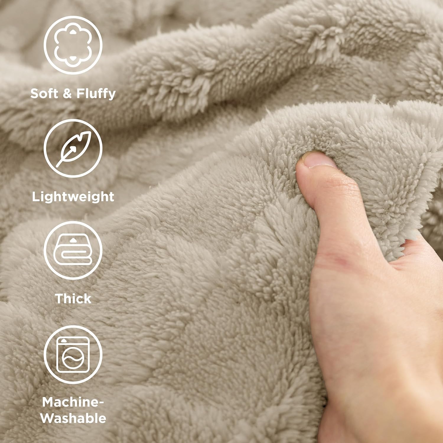Thumbnail 2 de Bedsure Fleece Throw Blanket for Bed – Soft, Cosy Checkered Sherpa Throw (Beige, 150x200 cm)
