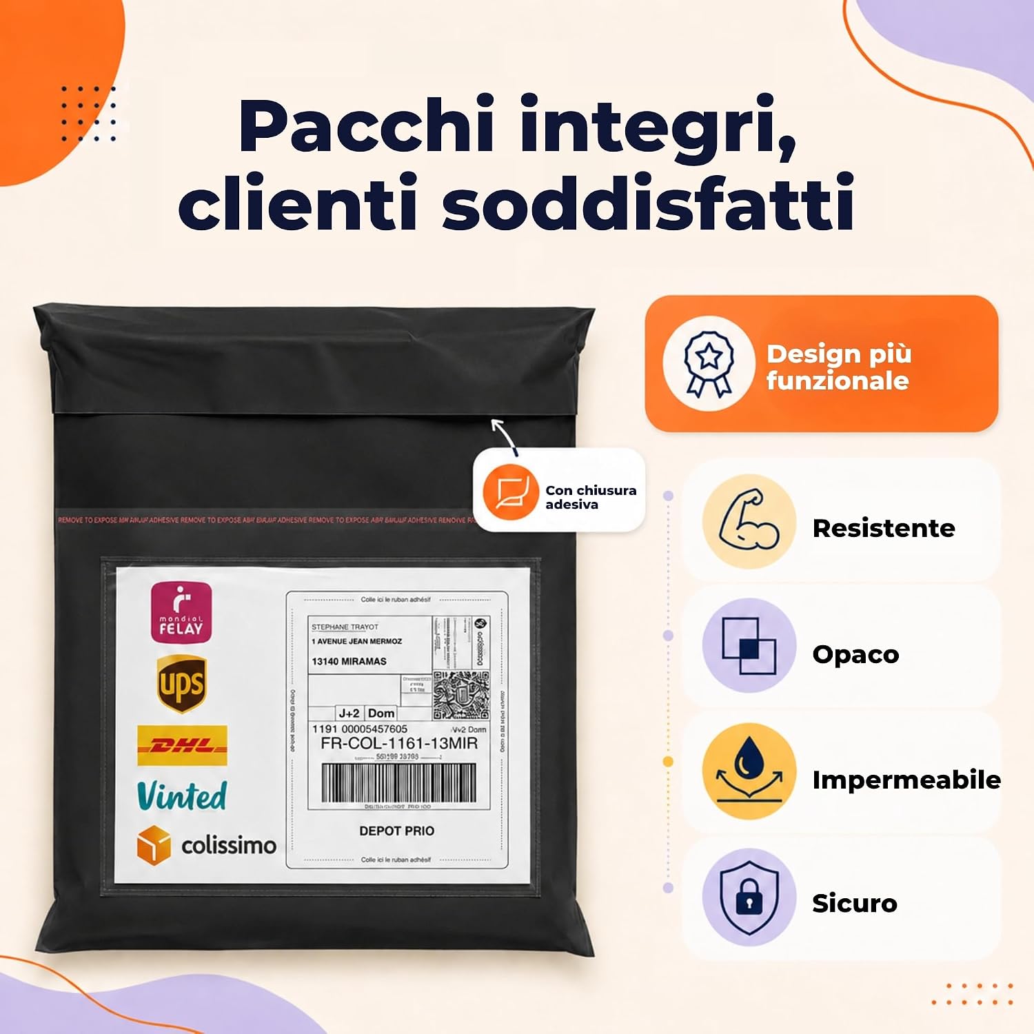 Detalle de Zenacasa – 30 Buste Spedizioni Vinted, Taglie S/M/L, Plastica Opaca, Chiusura Adesiva Sicura