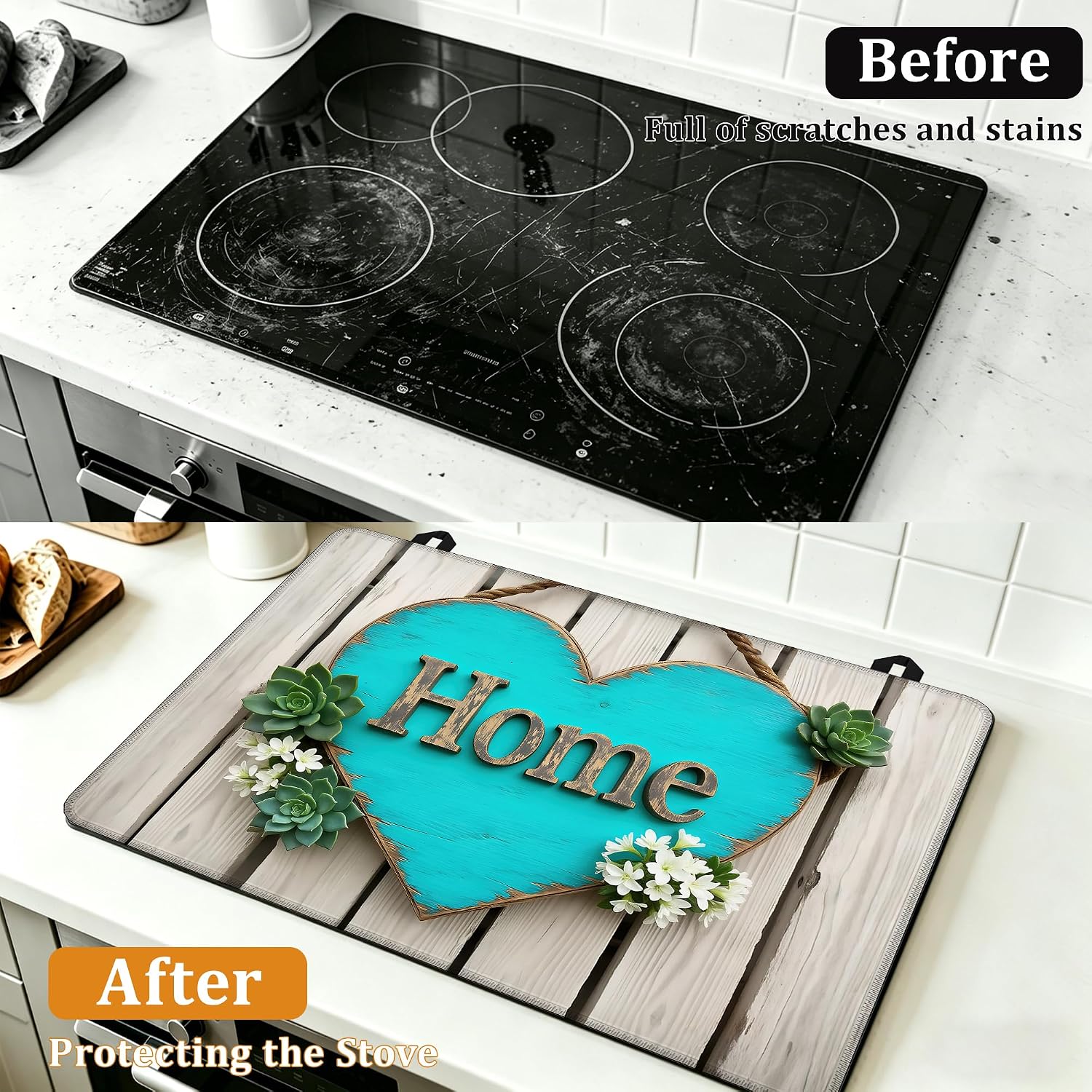 Detalle de YIKTI Heart Pattern Stove Top Cover, 28 x 20 Inch Natural Rubber Mat