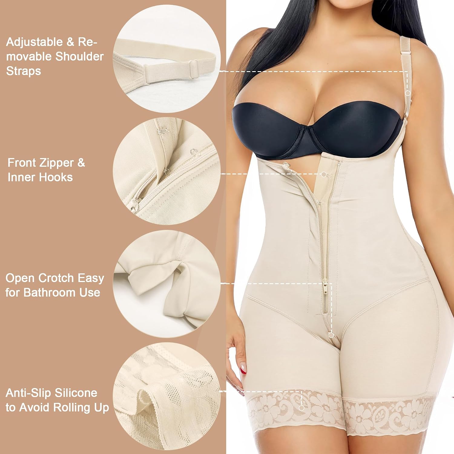 Detalle 2 de YIANNA Colombian Shapewear Bodysuit with Moderate Compression and Open Crotch