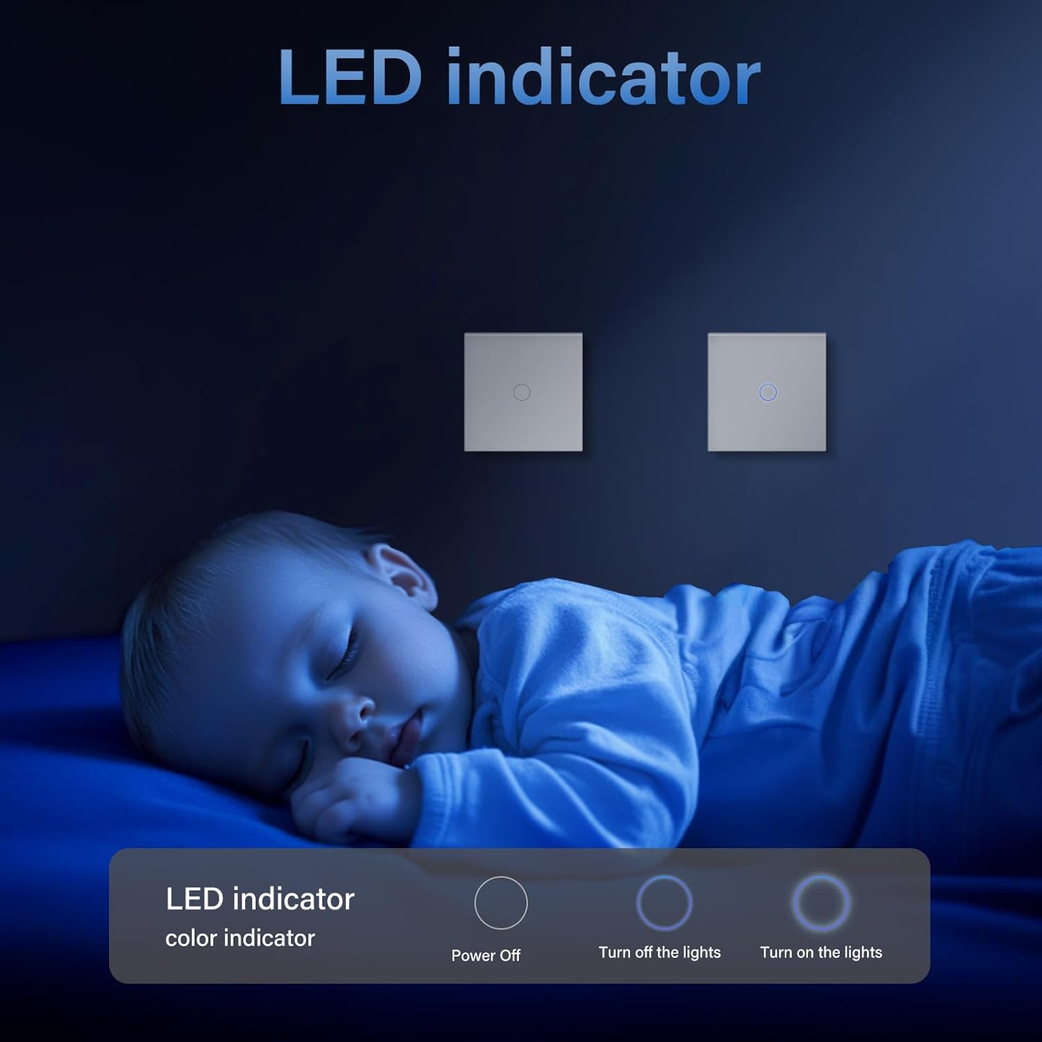 Detalle de BSEED Touch Light Switch (Tempered Glass Panel, LED Indicator) – 1 Gang, 1 Way, White (No Neutral Wire)