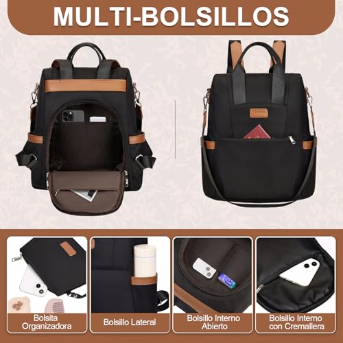 Thumbnail 5 de Eshow Mochila antirrobo 3 en 1 para mujer, negra, de nailon 290D