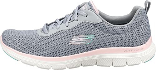 Detalle de Skechers Flex Appeal 4.0 Brilliant View para mujer — 39 EU, malla gris y ribete rosa