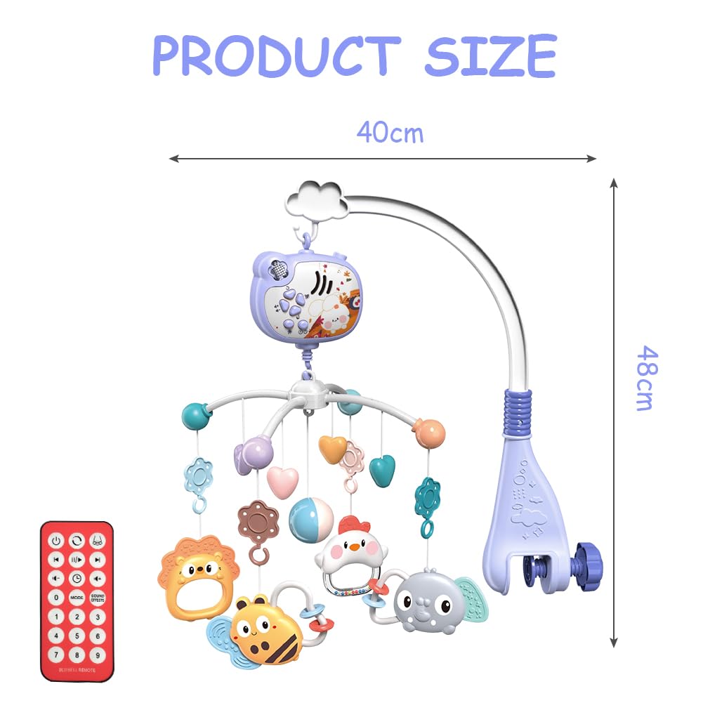 Thumbnail 1 de Aolso Babybett-Spielzeug: Mobile fürs Babybett mit Musik, Lichtern, Projektion und Fernbedienung (Kaninchenprojektion-Blau)