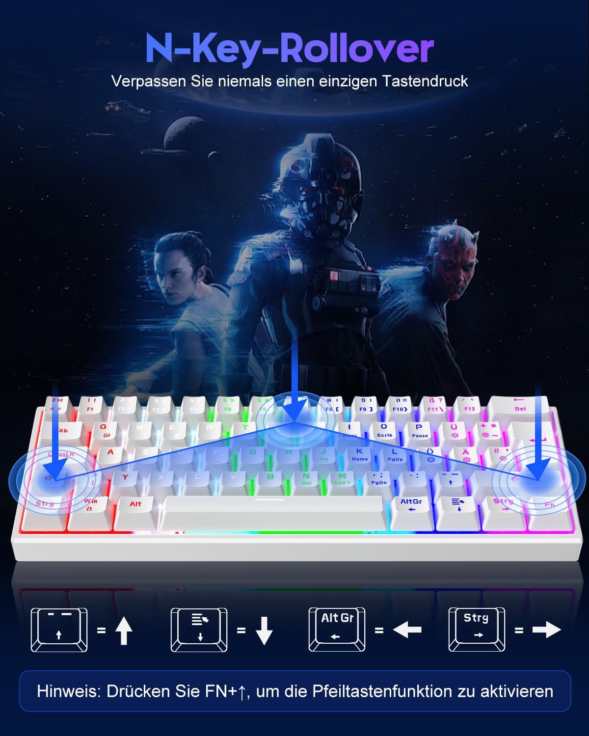 Detalle 2 de TECURS Gaming Tastatur 61 Tasten ⌨