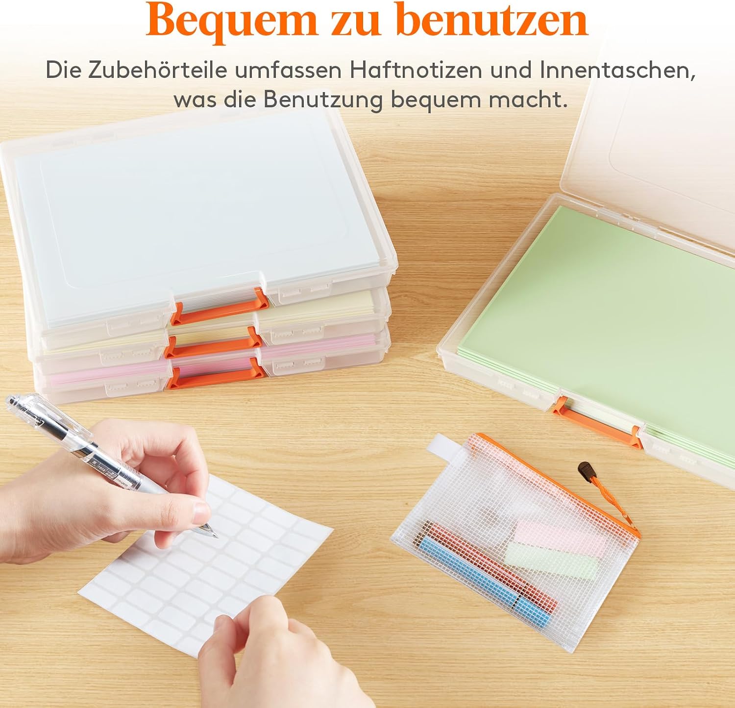 Detalle de Lifewit 10er Set stapelbare Aufbewahrungsboxen A4 mit Deckel, Griff & Reißverschlusstaschen