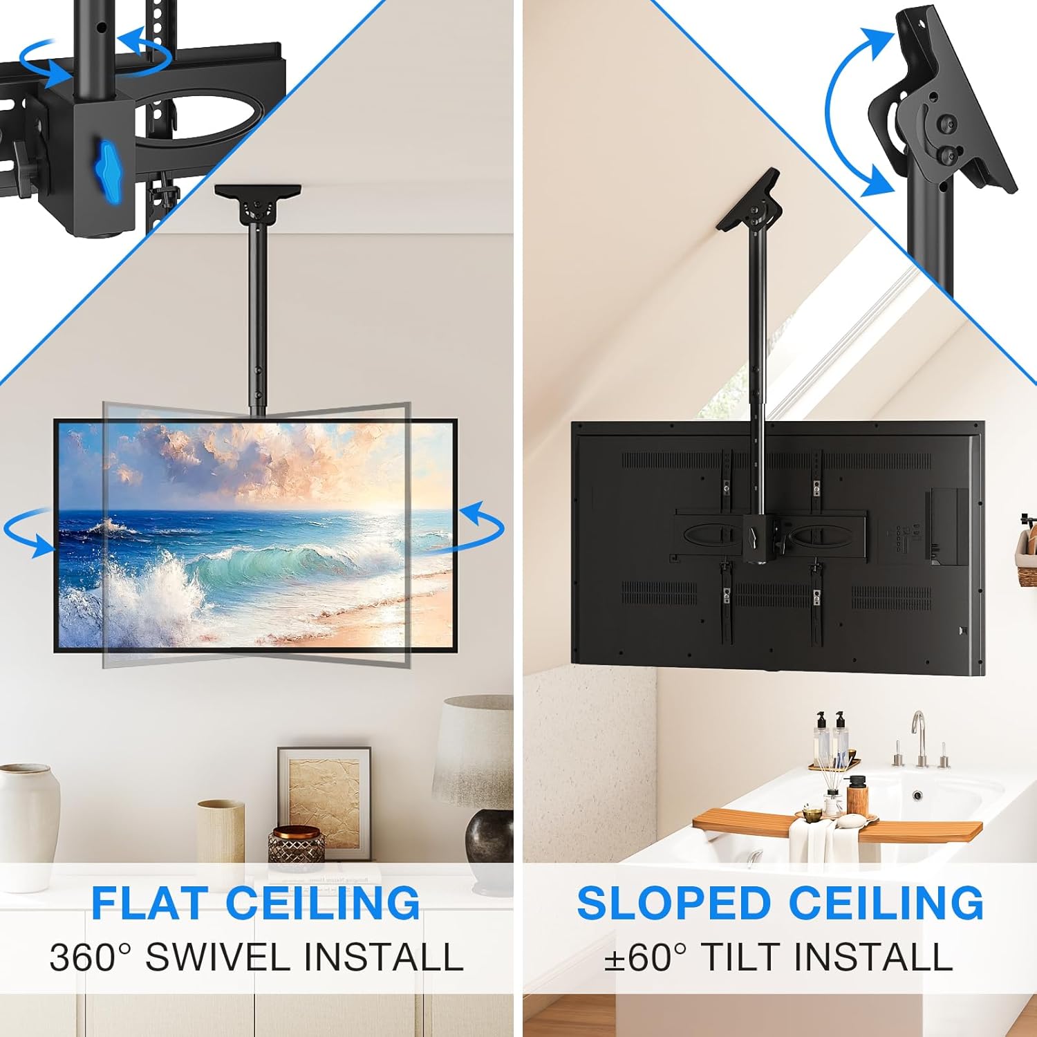 Thumbnail 4 de Rfiver Adjustable Swivel Ceiling TV Bracket for 32–65" TVs (360° rotation, up to 40kg, max VESA 400×400mm)
