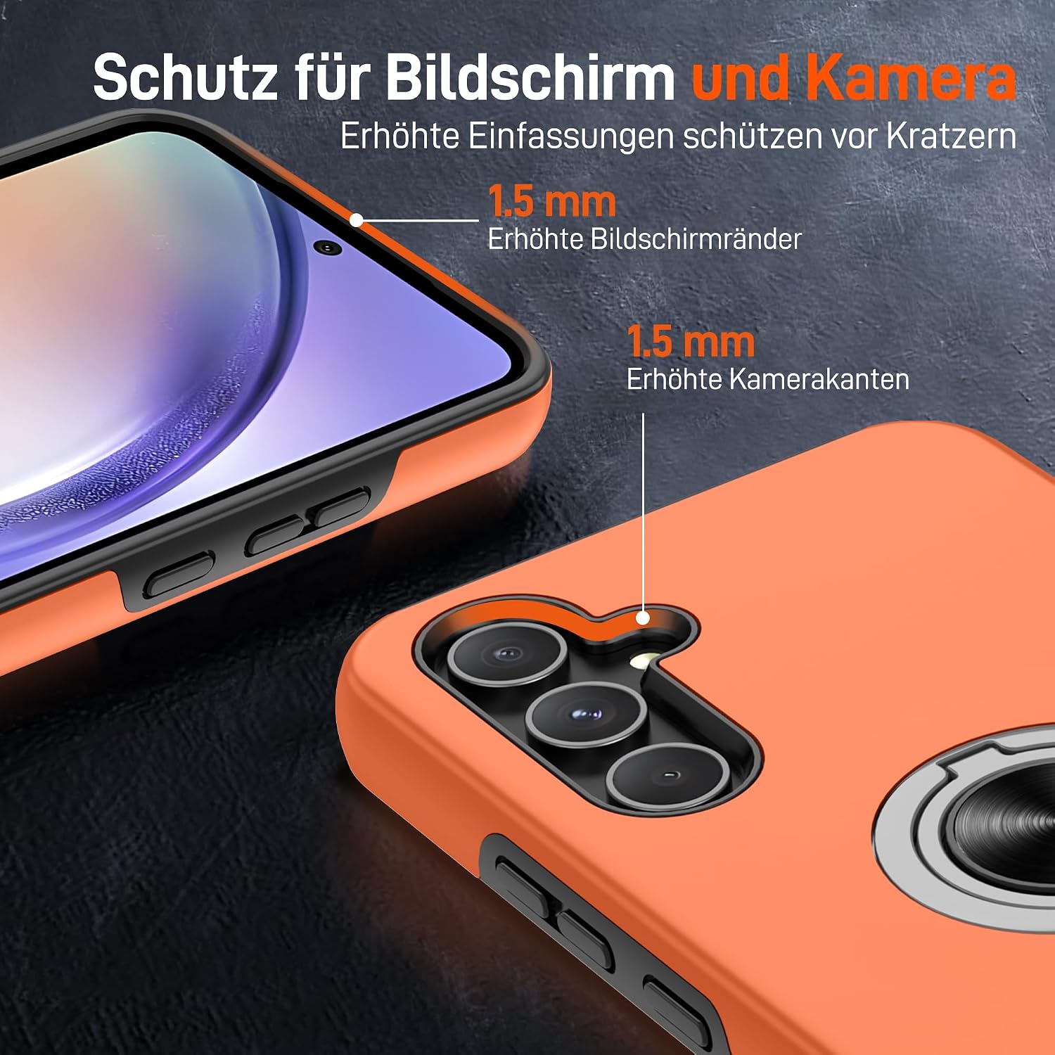 Detalle de Gritup Hülle für Samsung Galaxy A54 – Stoßfest, 360°-Ständer, inkl. 2 Displayschutzfolien