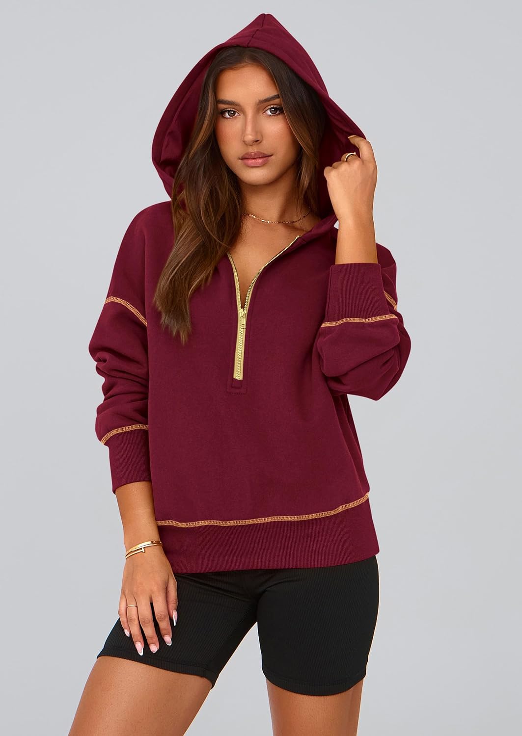 Detalle de PRETTYGARDEN Pr785 Cropped Hoodie, Half-Zip Fleece-Lined Pullover