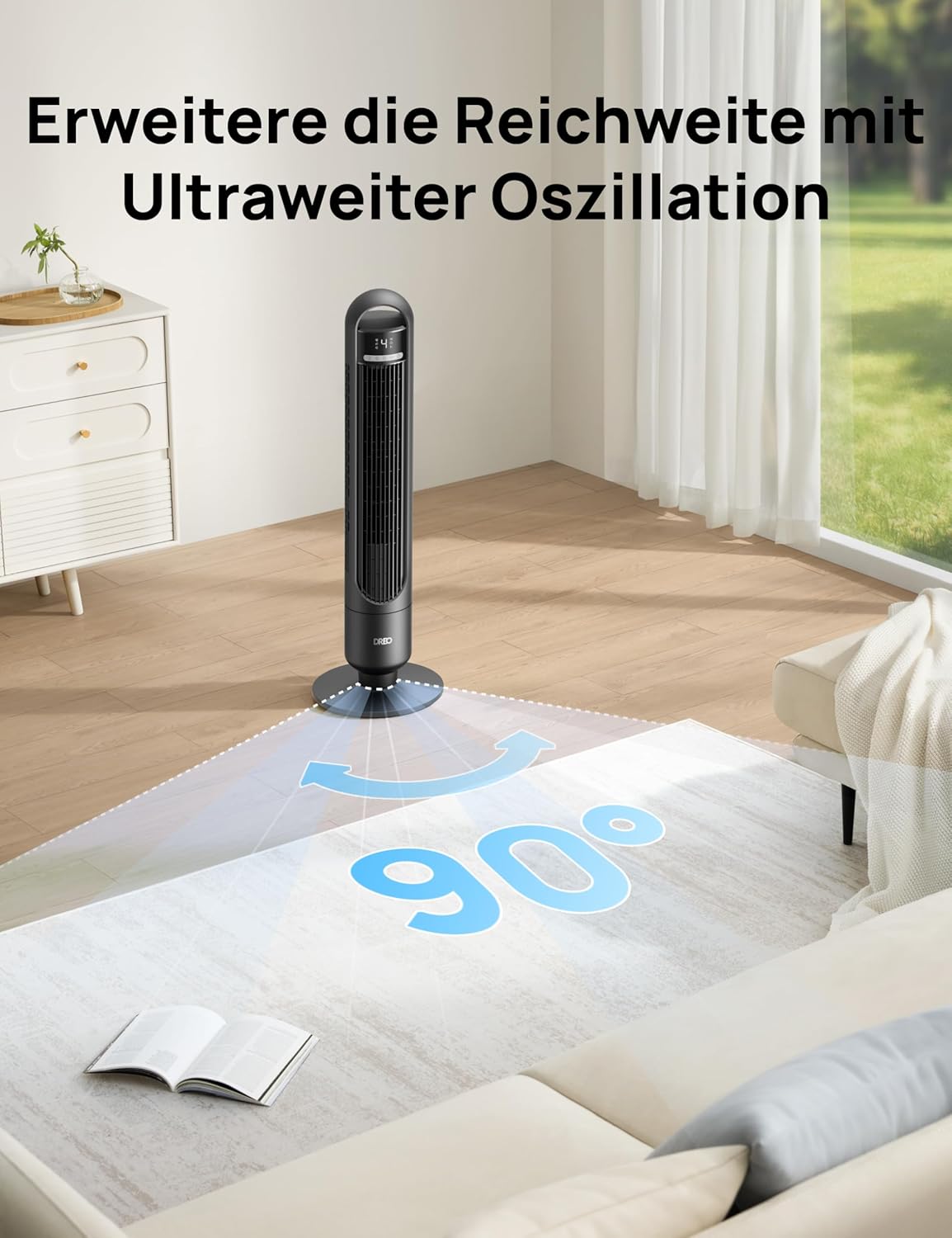 Detalle de DREO Smart Turmventilator fürs Schlafzimmer – leise, vernetzt und flexibel nutzbar