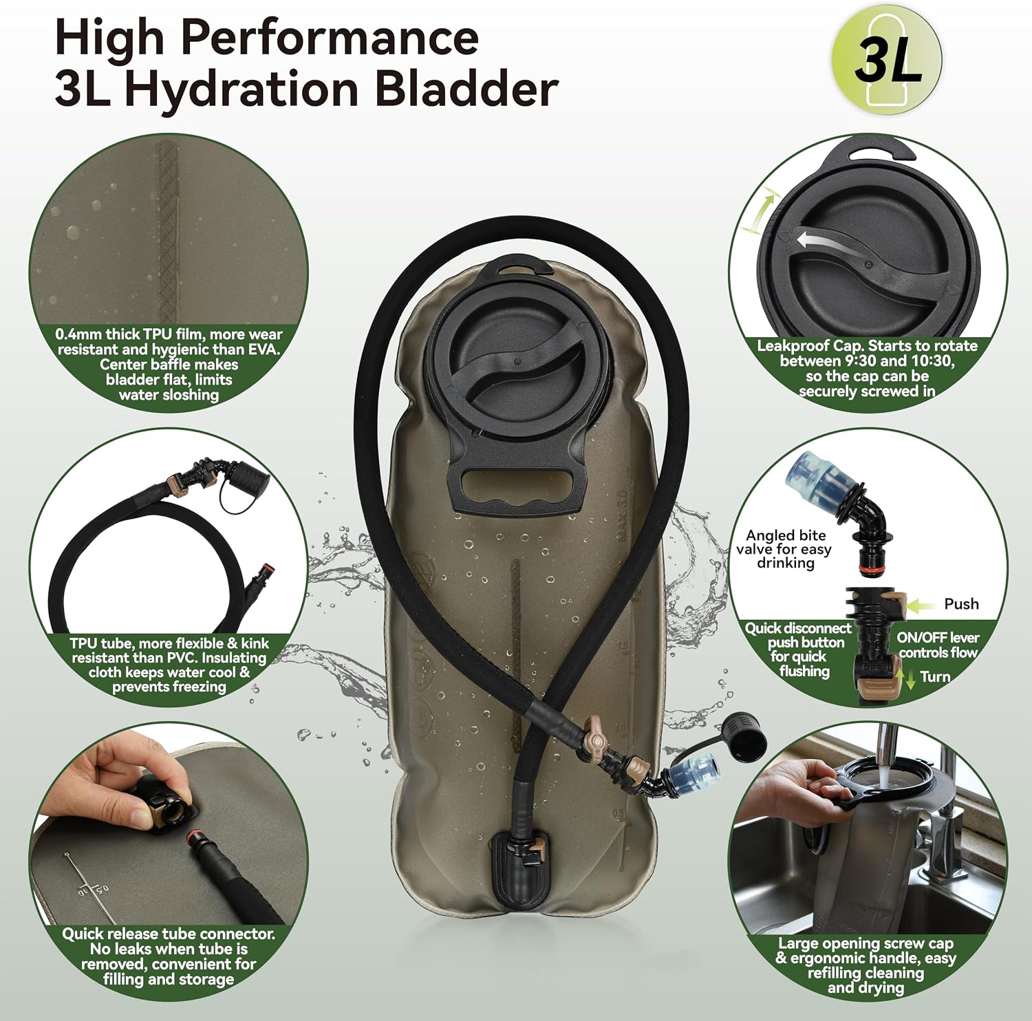 Thumbnail 5 de MARCHWAY Tactical Molle Hydration Pack Backpack (3L TPU Water Bladder)