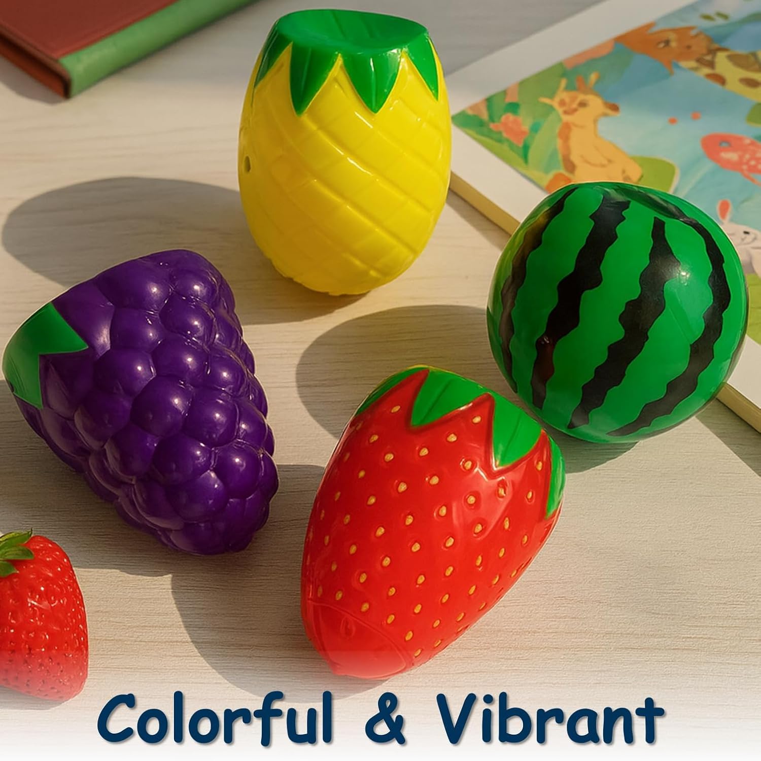 Detalle 2 de PIERPIER Fruit Light-Up Musical Spinning Tops, 4-Pack for Kids