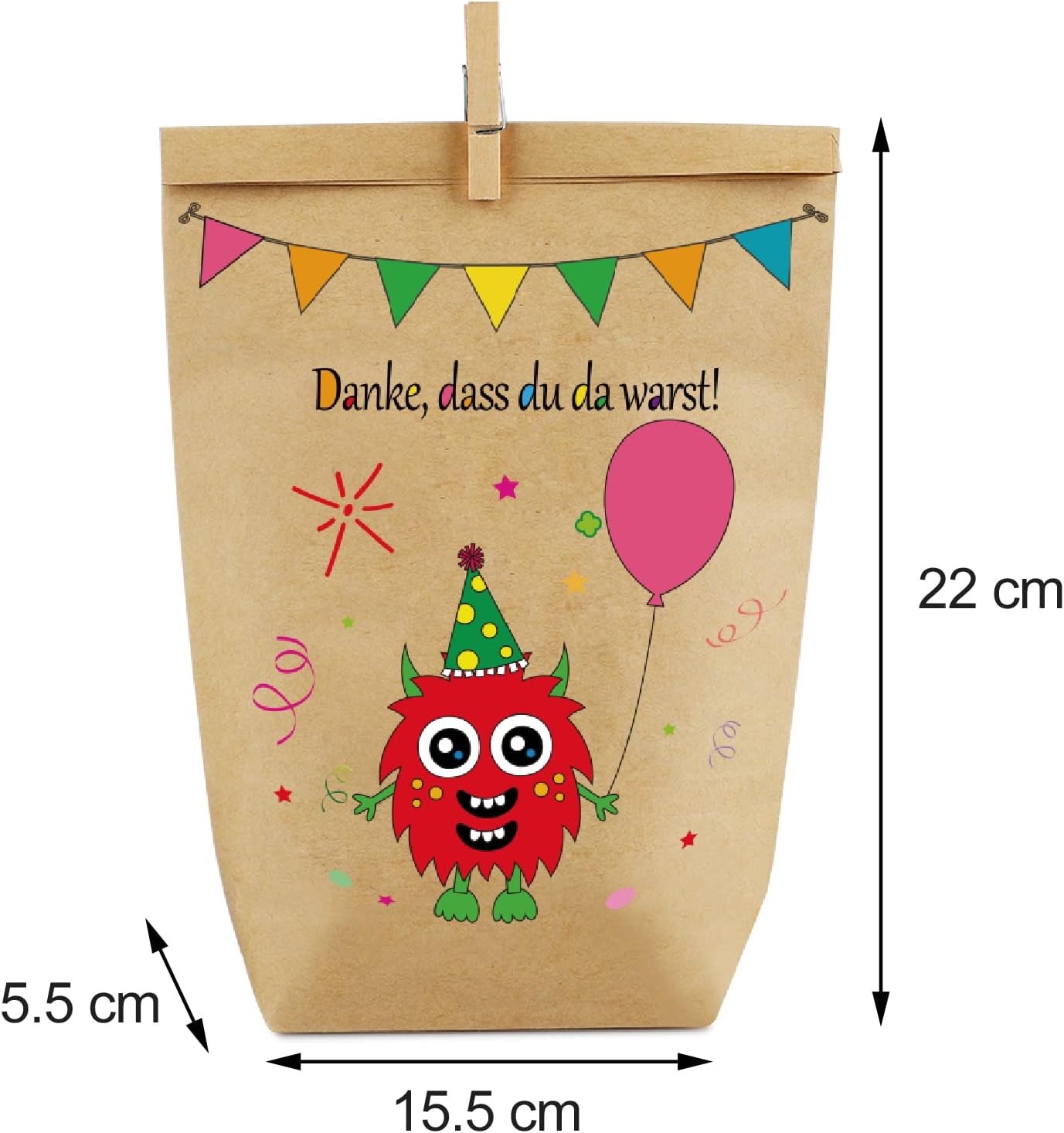 Detalle 2 de Monster Geschenktüten Monster Papiertüten-Set (12 Stück) mit 6 Motiven und Holzklammern