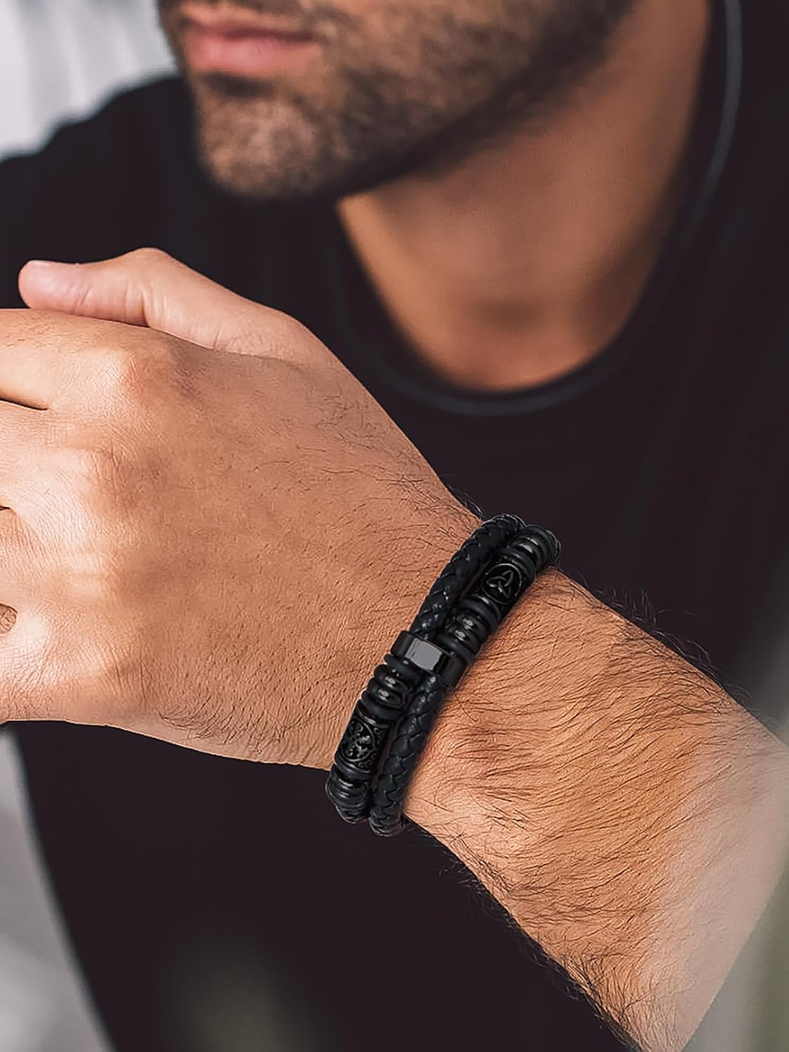 Detalle 2 de Bandmax Bracelet cuir tressé 25 cm