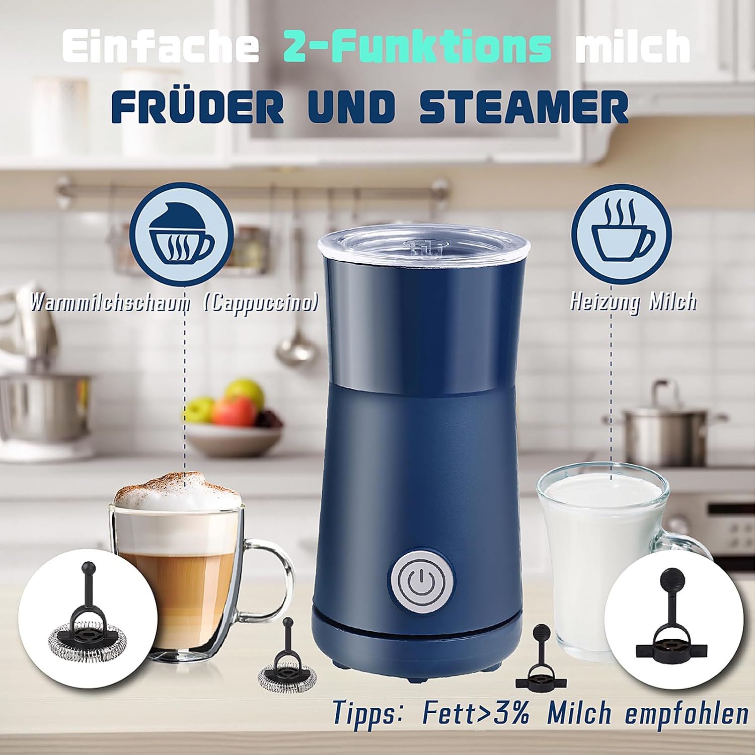 Detalle 2 de Huogary Milchaufschäumer 2‑in‑1 240 ml 💫