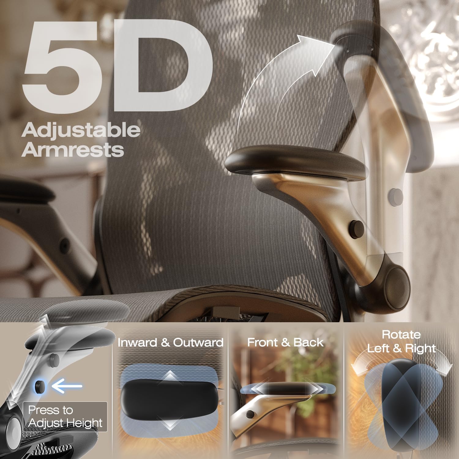 Detalle 2 de ELABEST X100 Ergonomic Mesh Office Chair with Footrest, 3D Lumbar Support