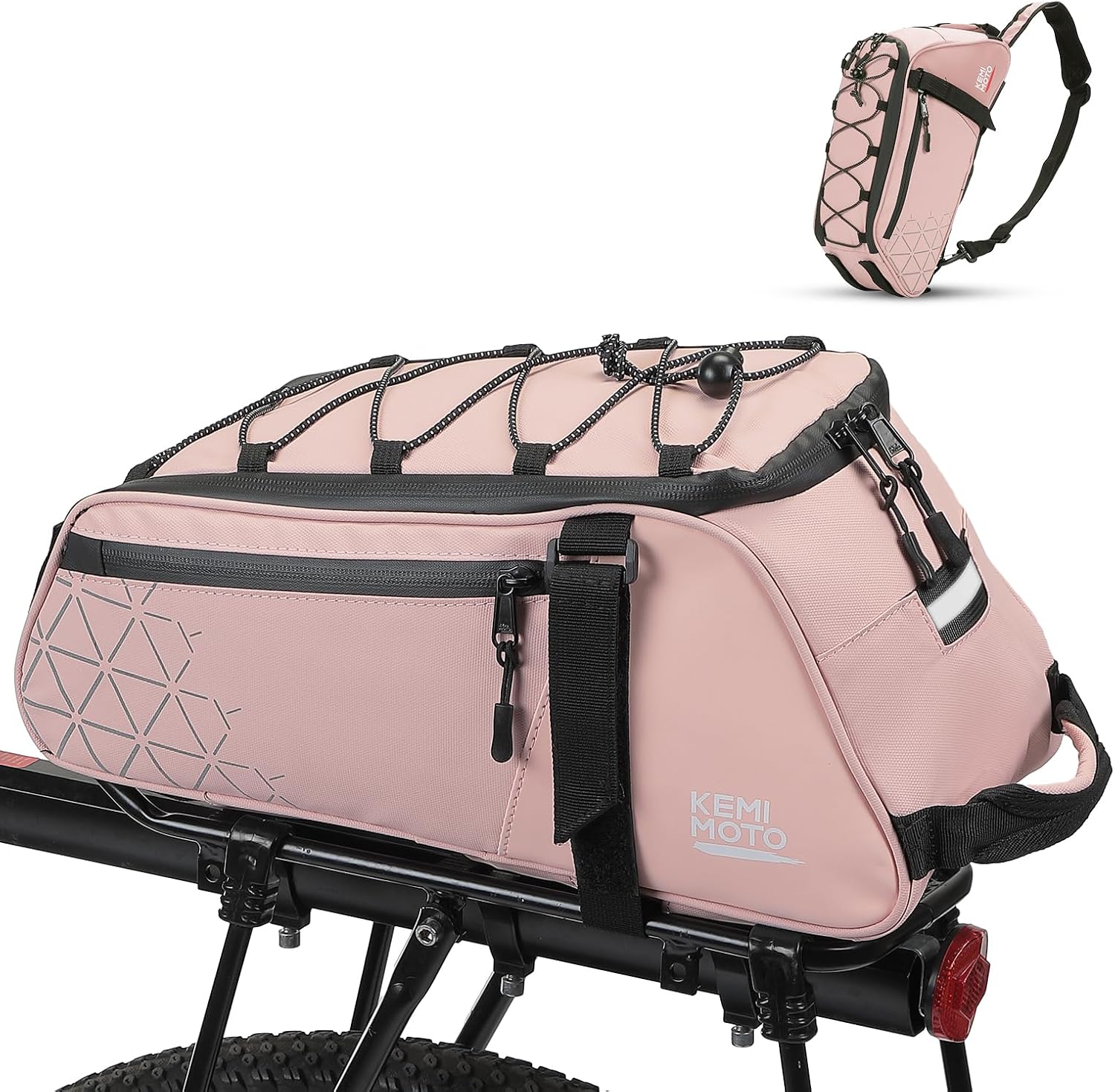 Detalle de KEMIMOTO 8L Rear Bike Rack Bag with Water-Resistant PVC and Reflective Strips