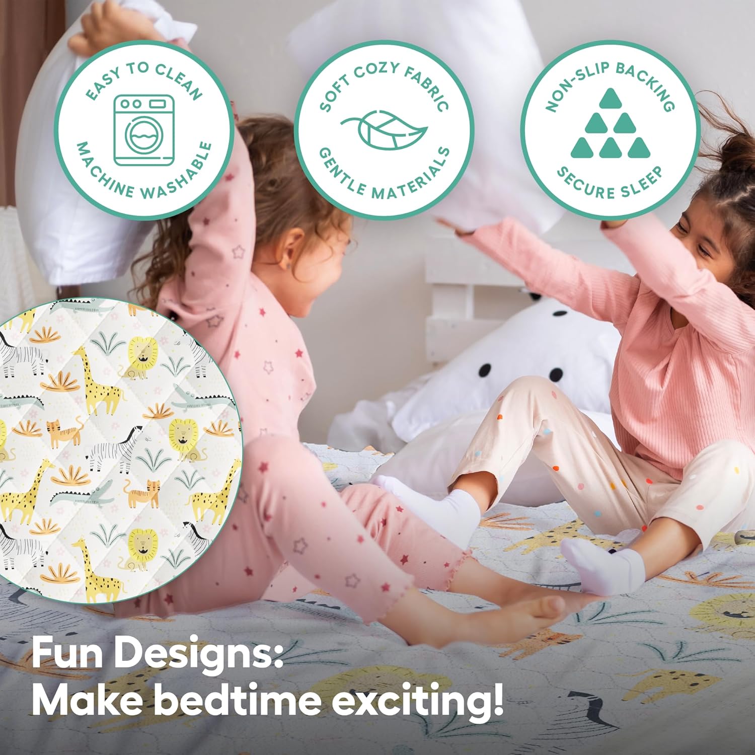 Thumbnail 4 de Manowie Potty Training Bed Pads | Washable 100% Waterproof Single Mattress Protector (86x91cm) Safari Animals