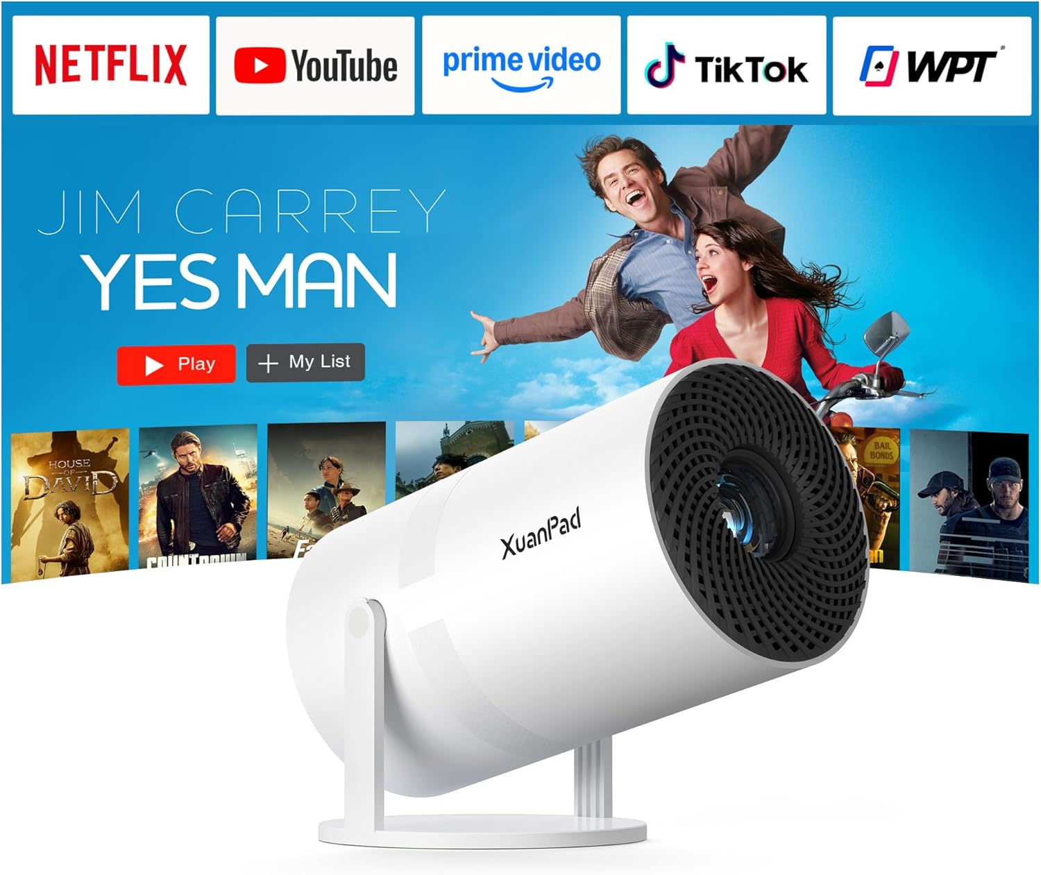 XuanPad Mini White Smart Projector 4K – Compact home cinema with Netflix, AI Electric Focus and 210° stand